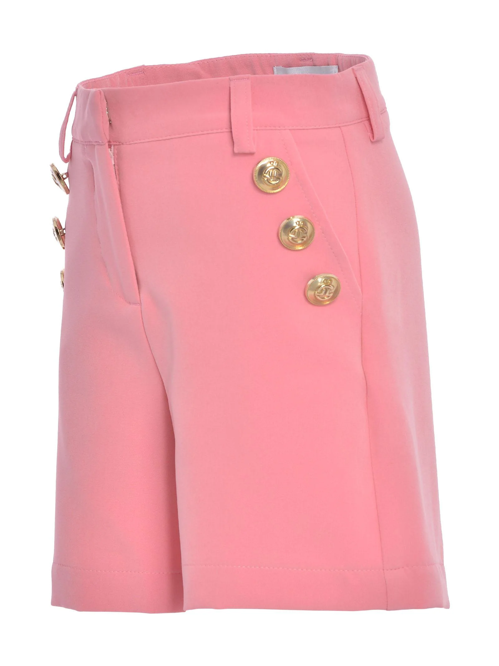 Shorts rosa con bottoni oro - Image 2