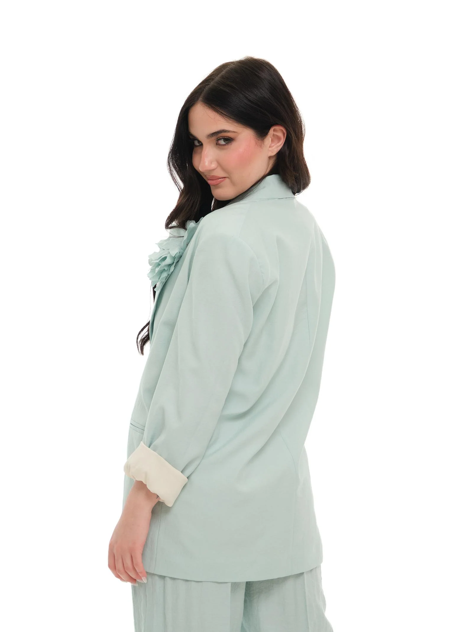Giacca a 3/4 Imperial verde menta con spilla maxi fiocco - Image 3