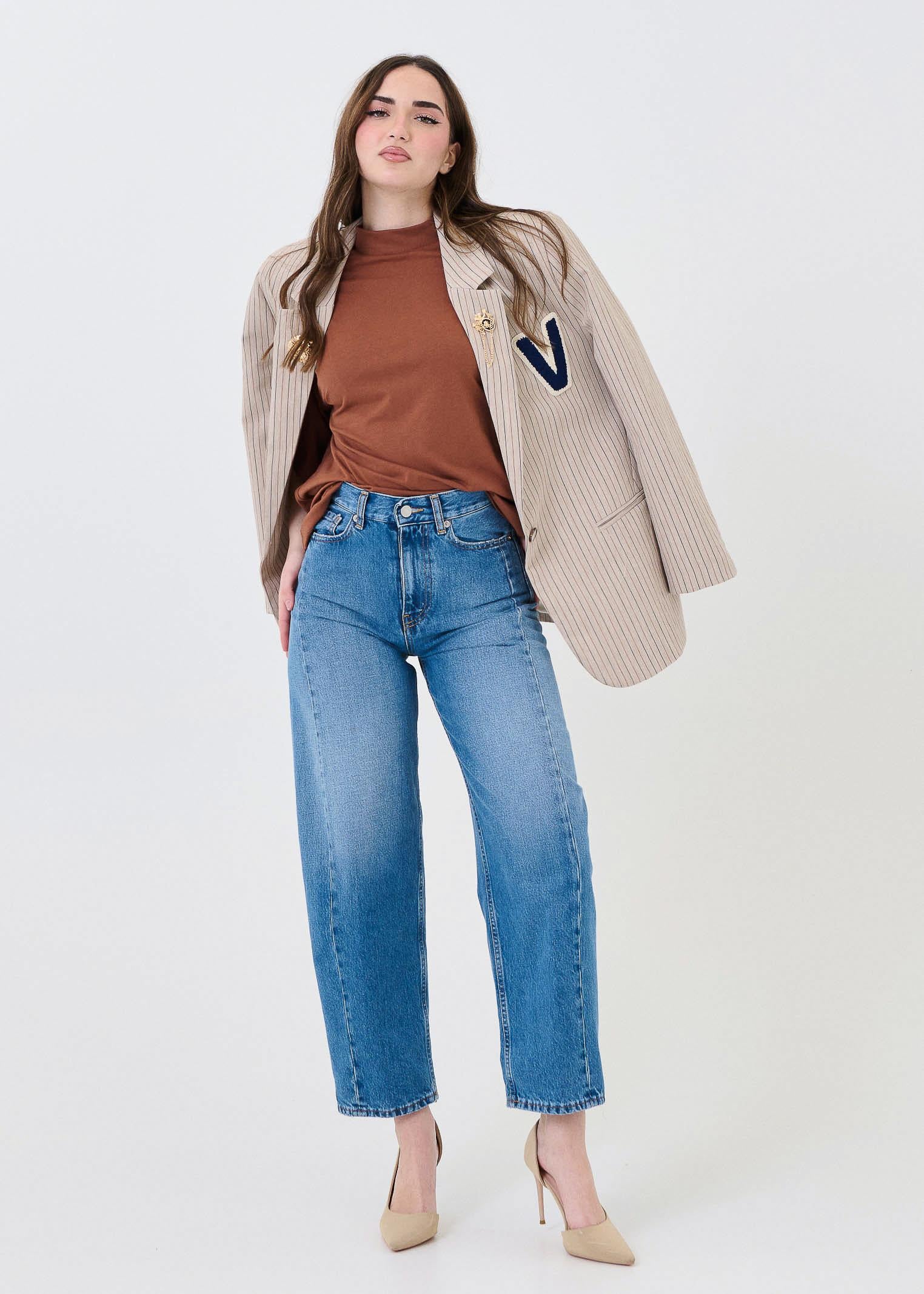 Giacca a righe Vicolo beige con patch V in rilievo teddy - Image 4
