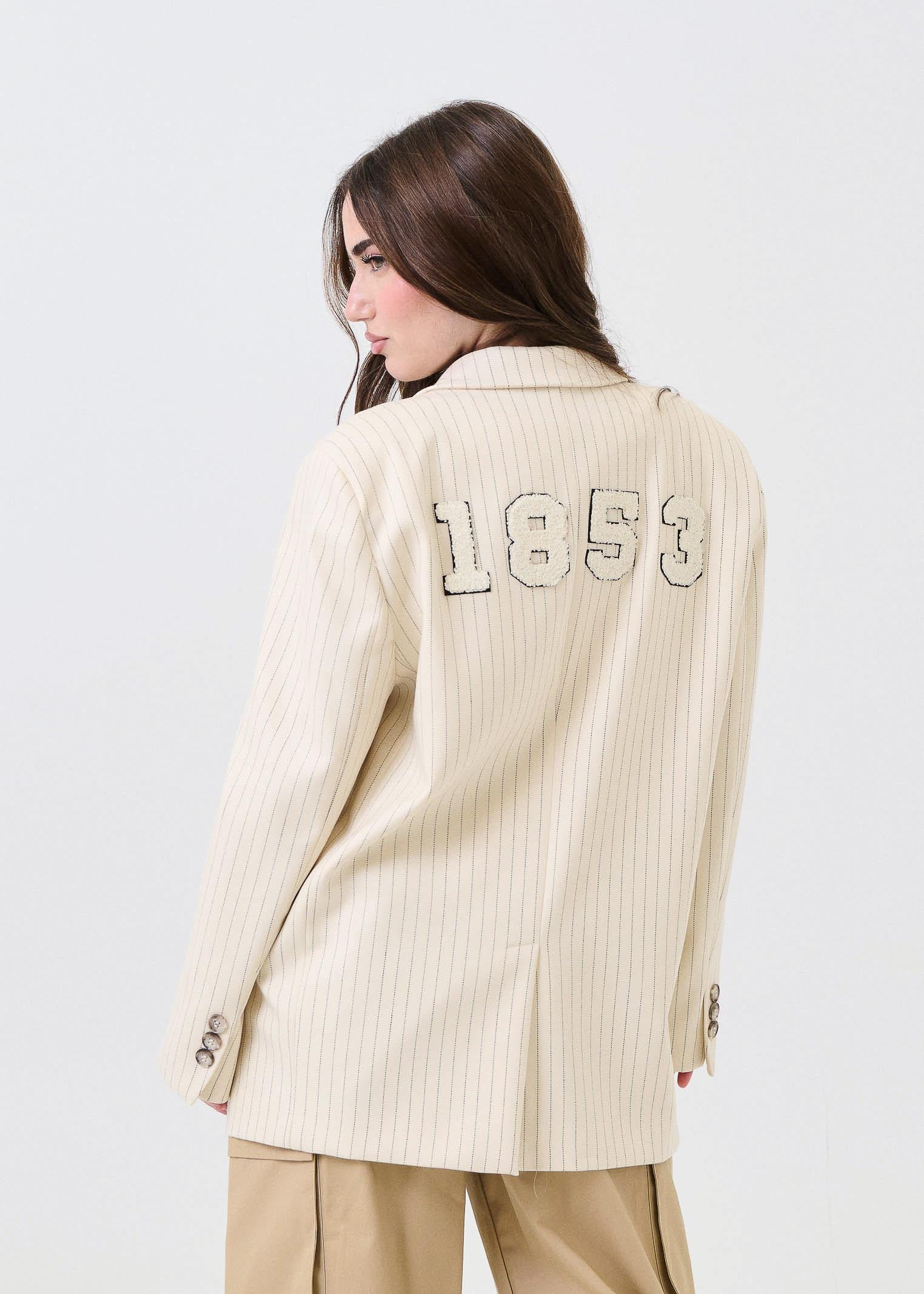 Giacca a righe Vicolo panna con patch in teddy - Image 3