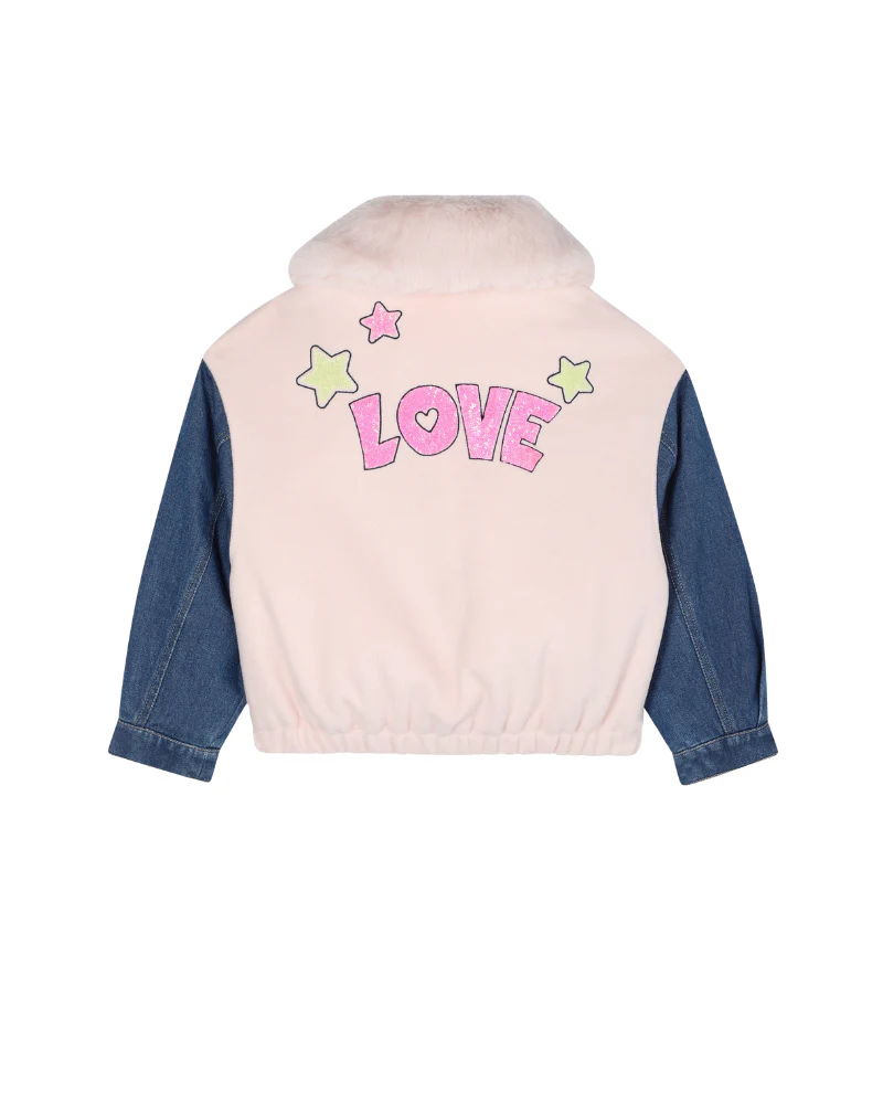 Giacca Billie Blush rosa cipria con maniche in denim - Image 2