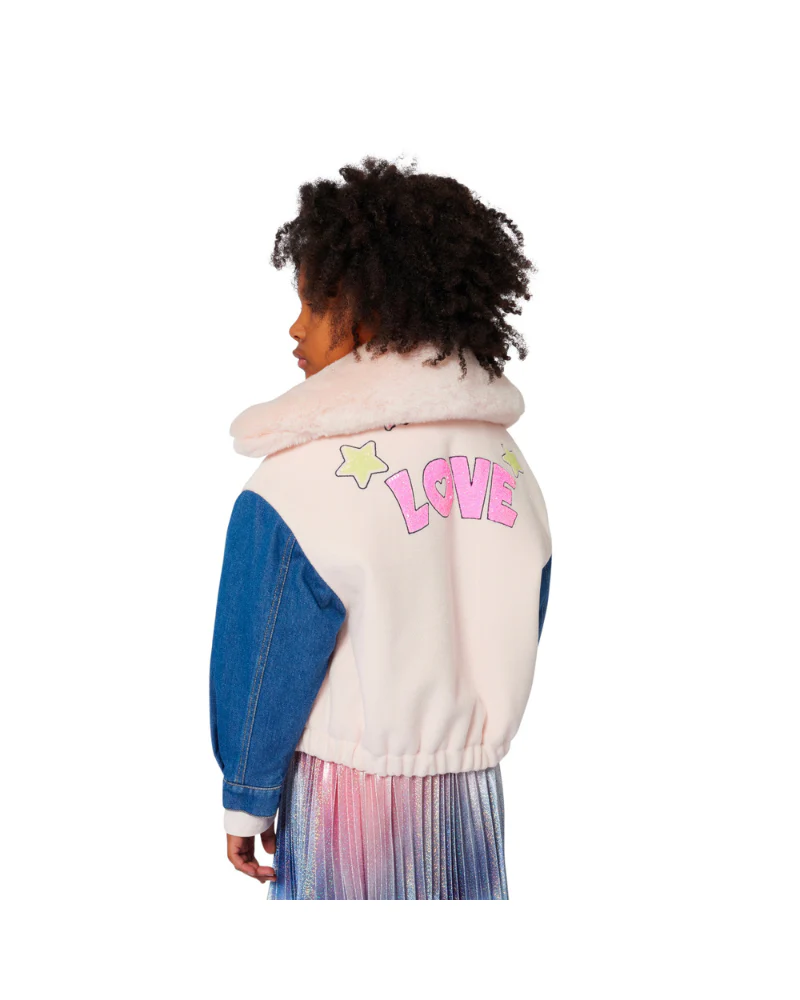Giacca Billie Blush rosa cipria con maniche in denim - Image 4