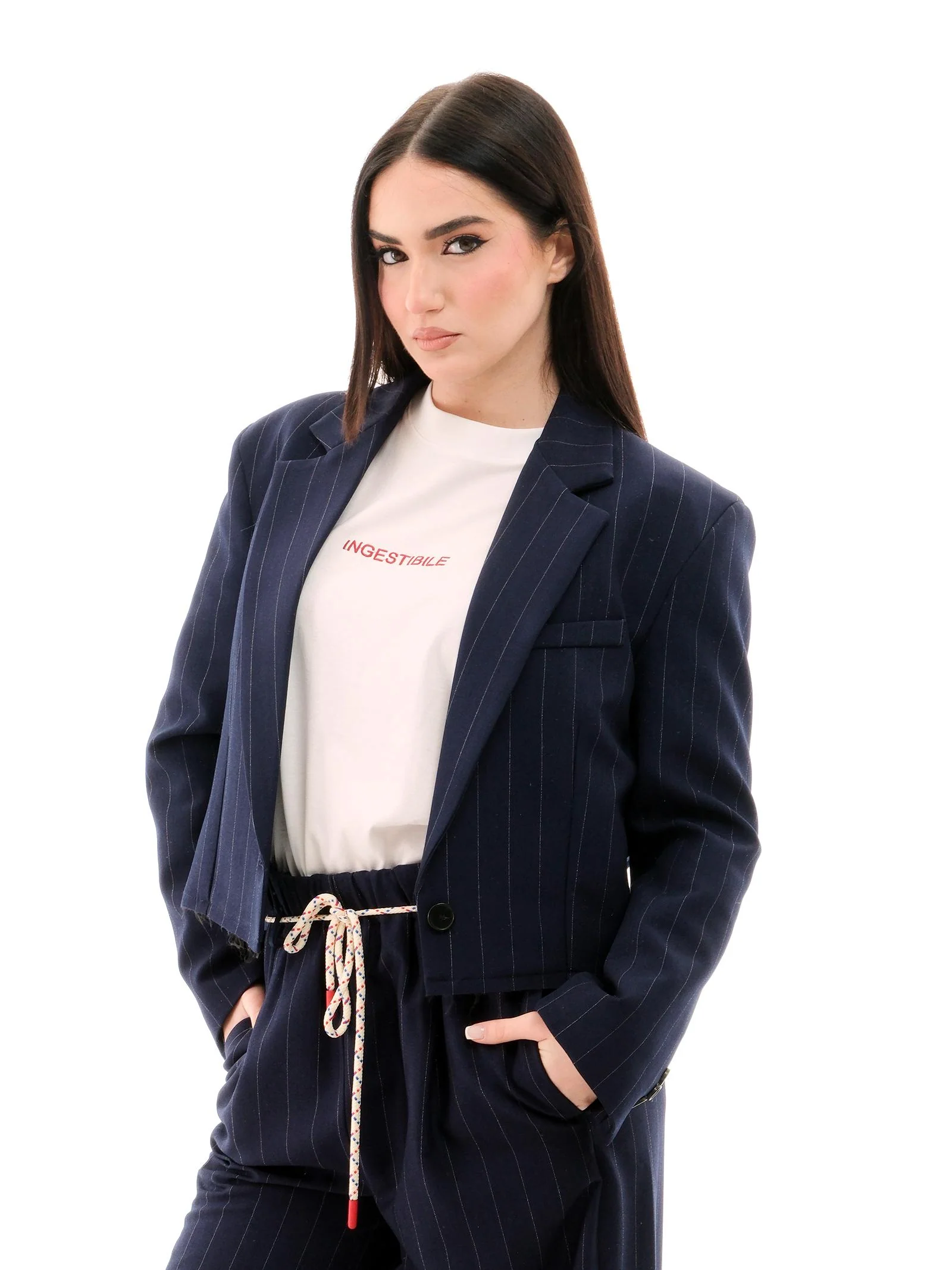 Giacca cropped Vicolo blu navy - Image 2
