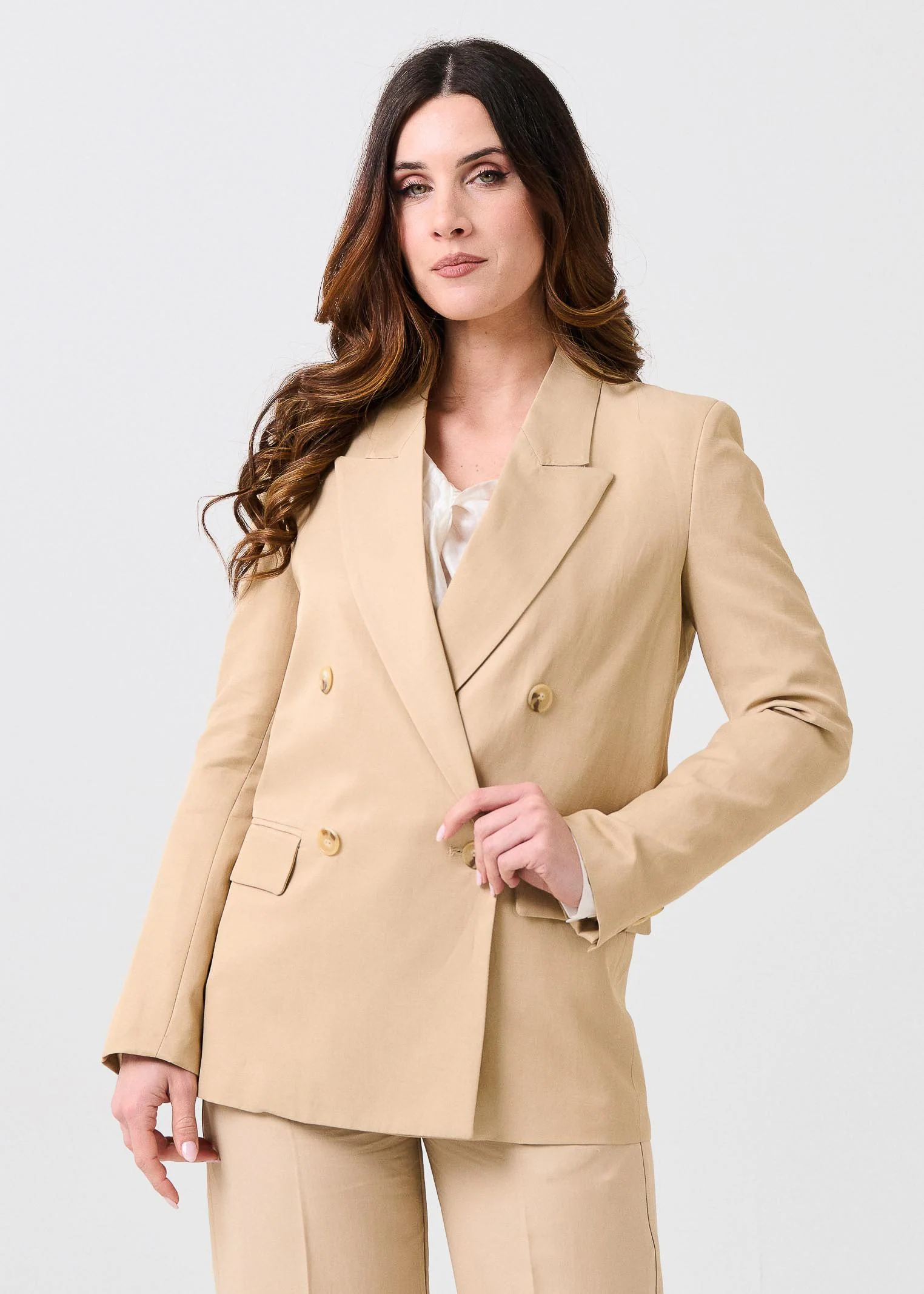 Giacca in misto lino Vicolo beige doppiopetto