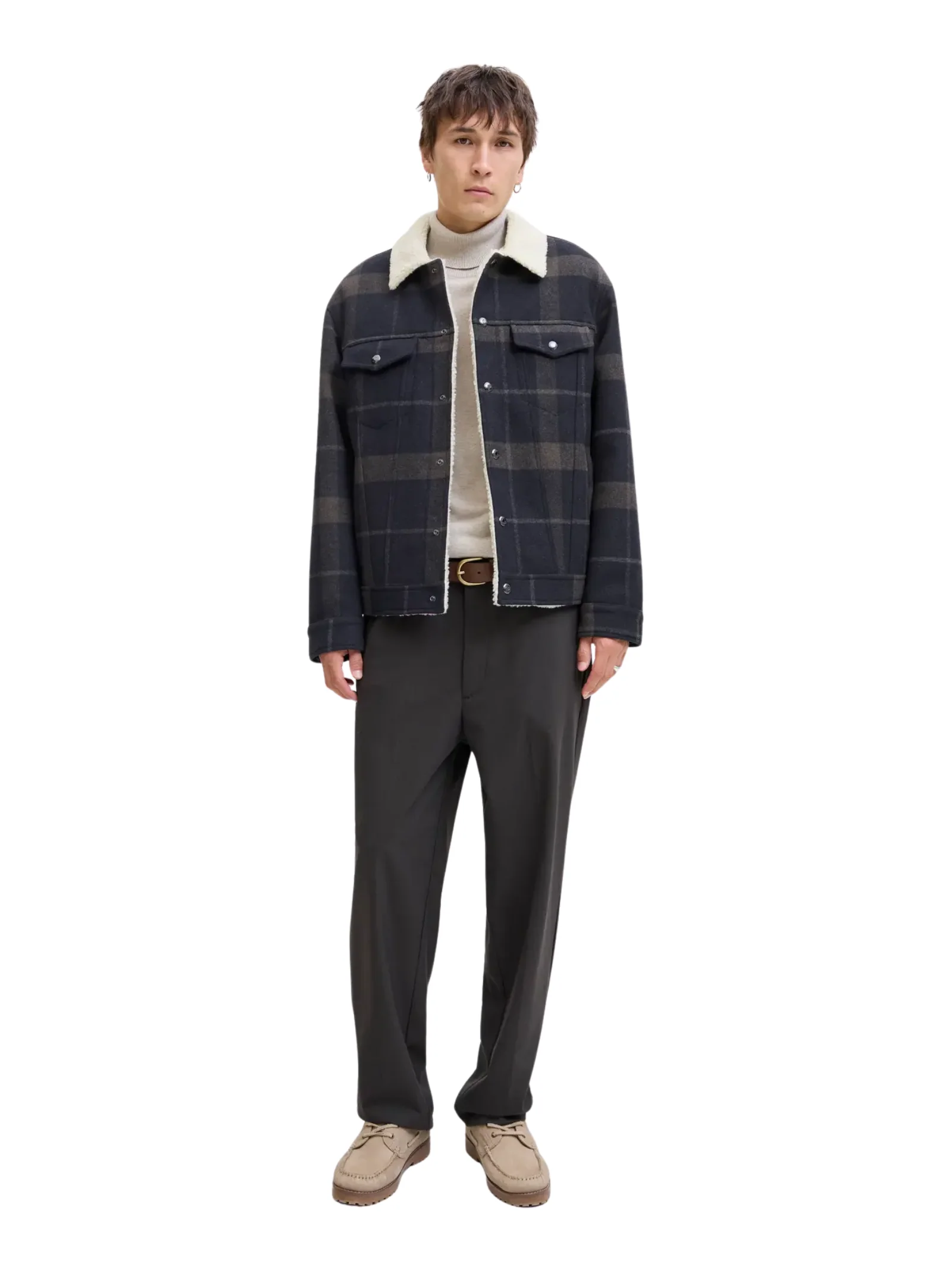 Giacca Jack & Jones blu check con interno in ecopelliccia - Image 2