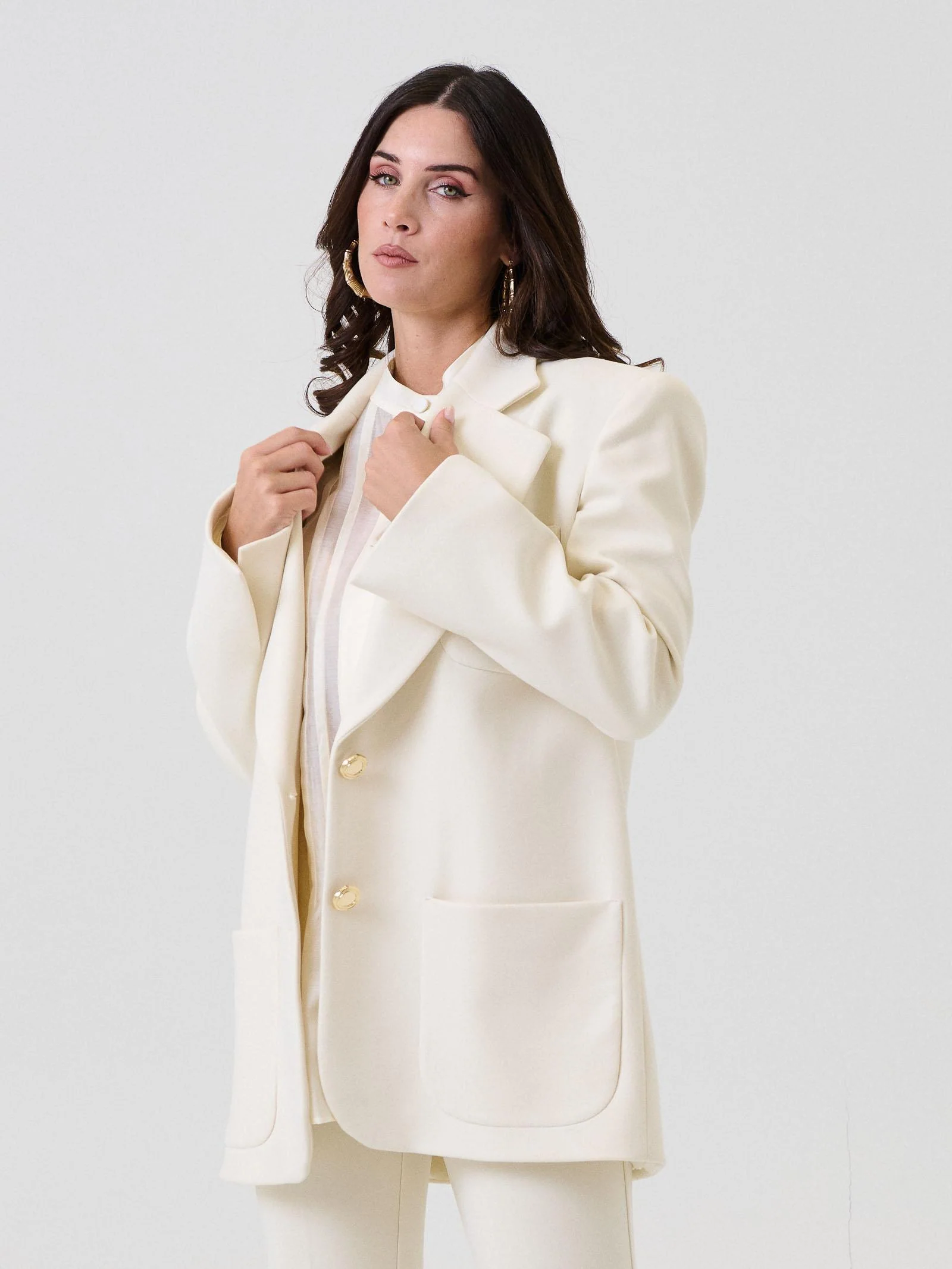 Giacca monopetto Bohemian Vì bianco latte con tasconi - Image 3