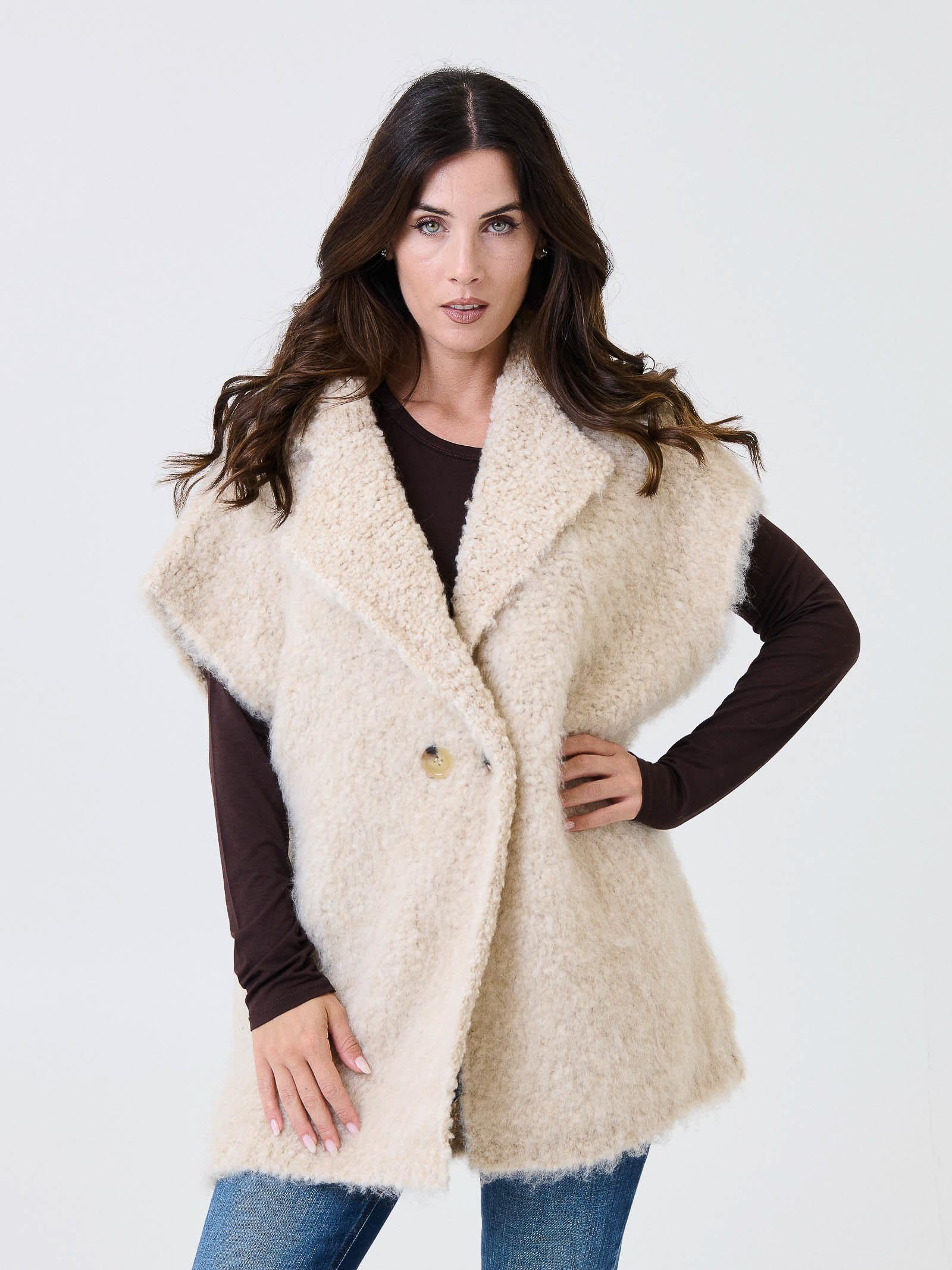 Giacca teddy smanicata Kontatto beige