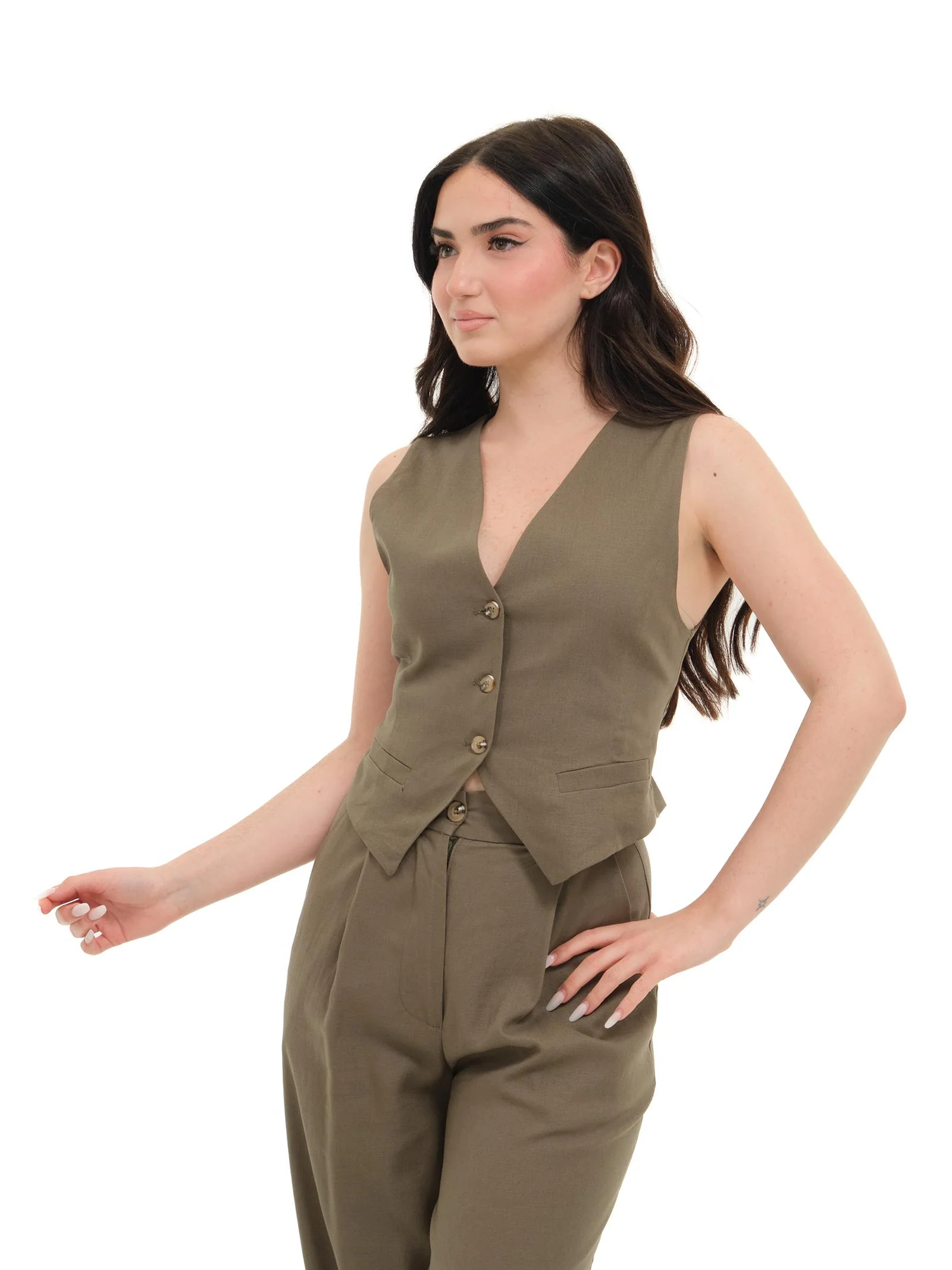 Gilet Armoire in misto lino verde militare - Image 2