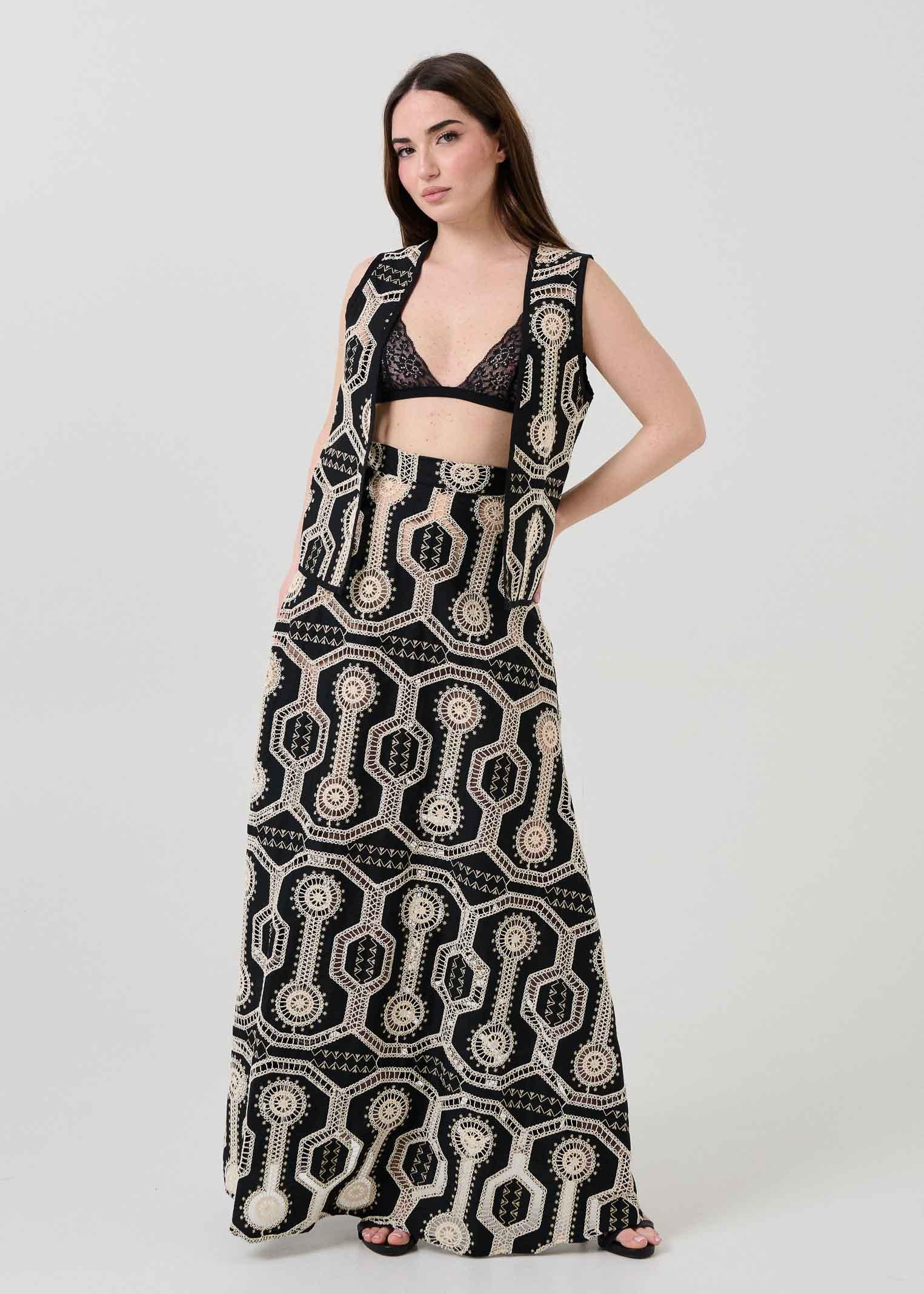Gilet Bohemian Vì nero con inserti traforati - Image 4