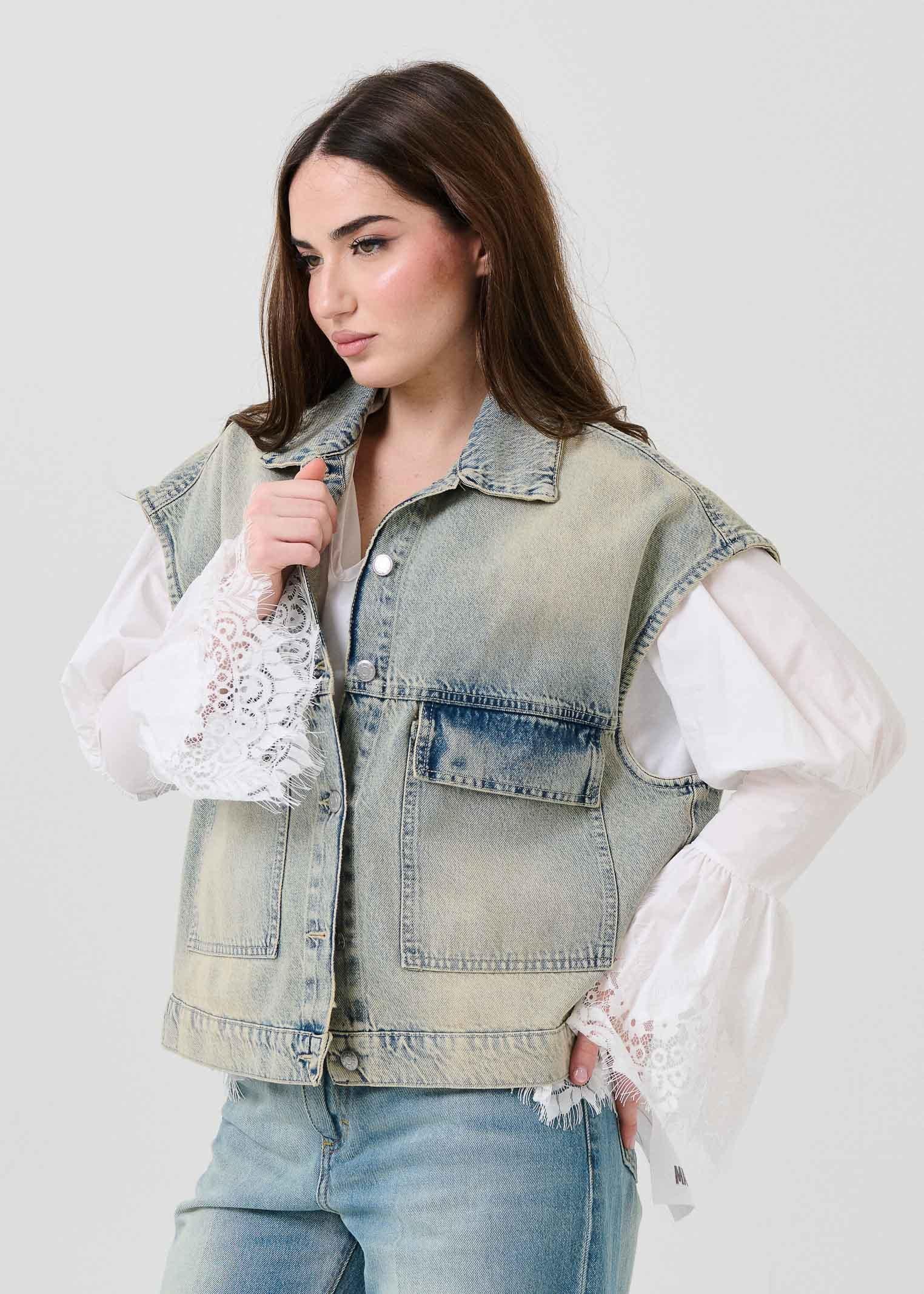 Gilet in denim Haveone sabbiato - Image 2