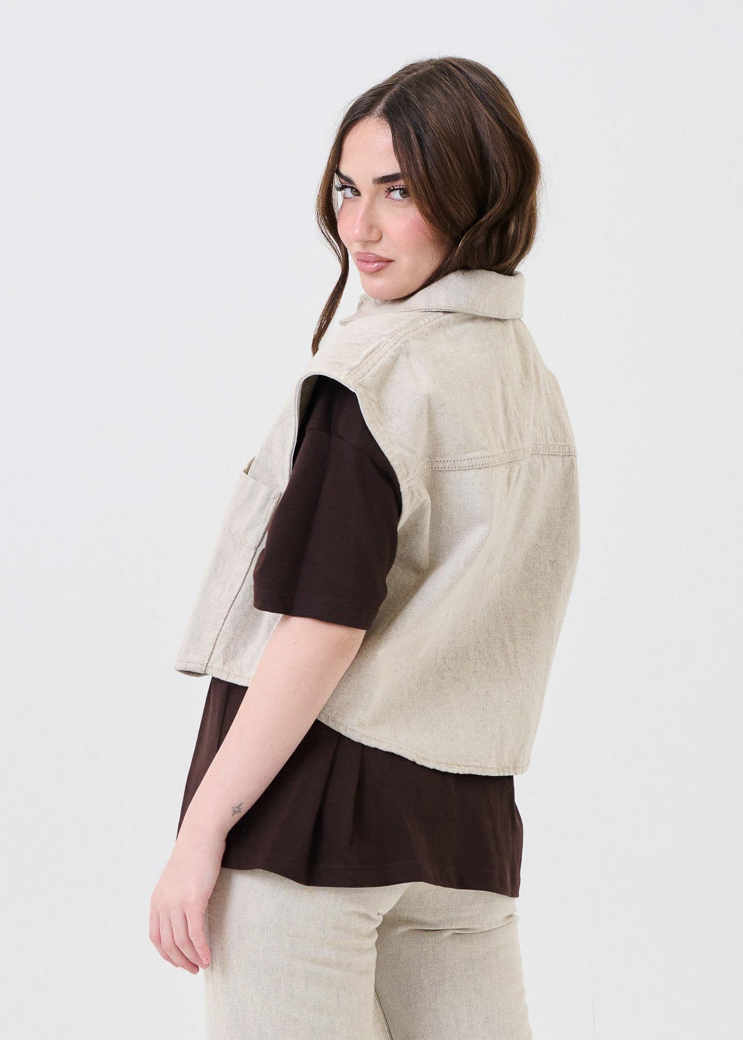Gilet in denim Vicolo sabbia - Image 3