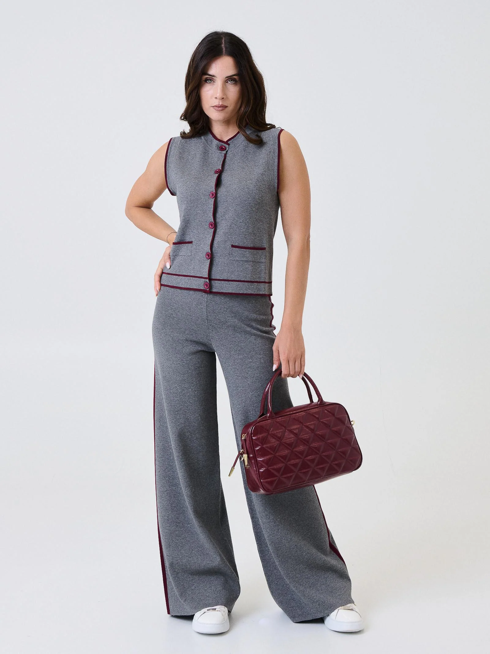 Gilet Kontatto grigio con finiture bordeaux