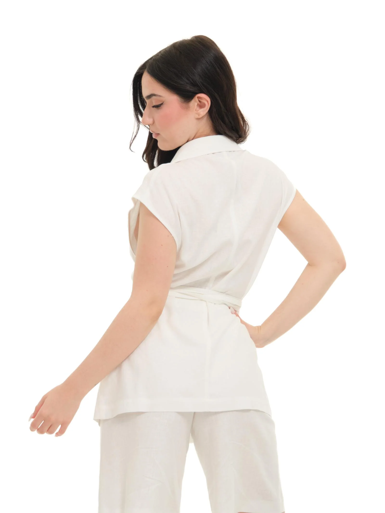 Gilet lungo Armoire in misto lino panna - Image 3