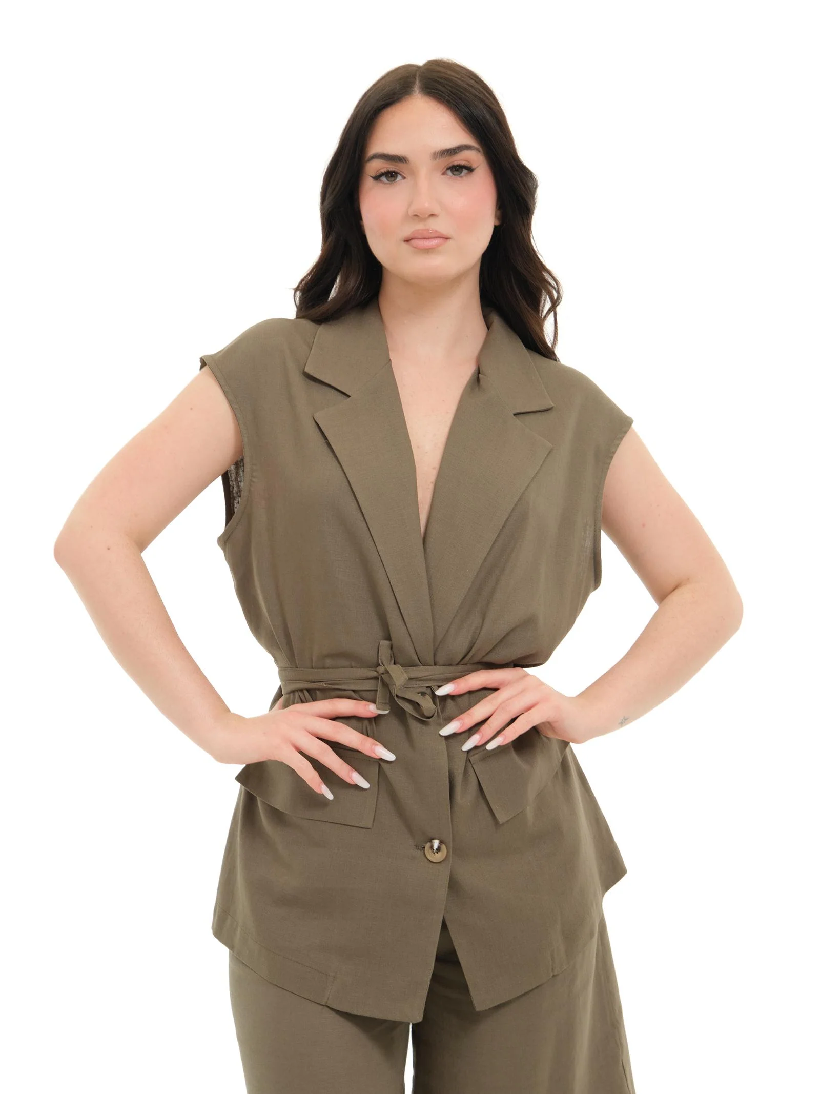 Gilet lungo Armoire in misto lino verde militare