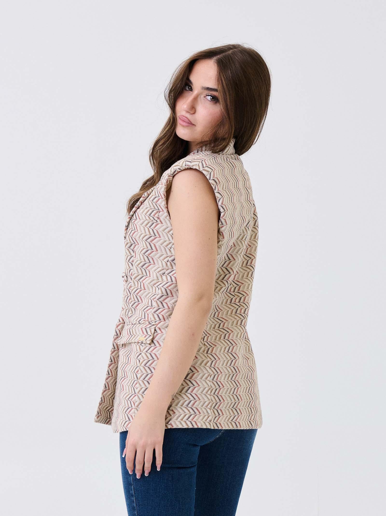 Gilet lungo Pho Firenze beige fantasia chevron in lurex - Image 3