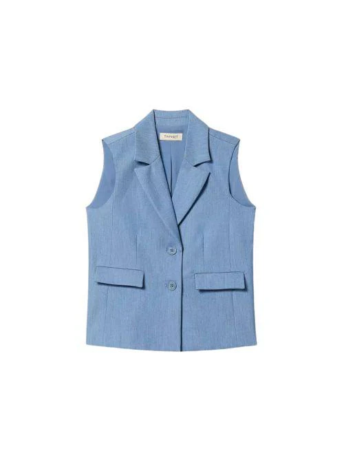 Gilet monopetto in fil-à-fil Twinset azzurro