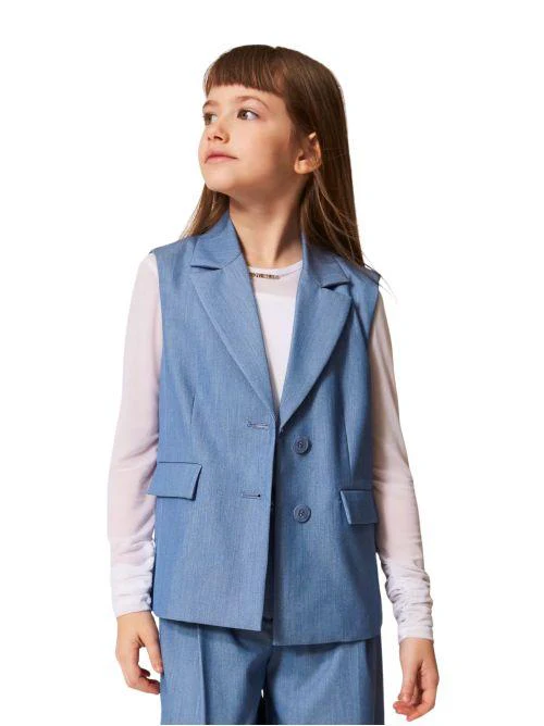 Gilet monopetto in fil-à-fil Twinset azzurro - Image 3