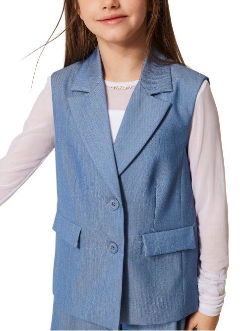Gilet monopetto in fil-à-fil Twinset azzurro - Image 4