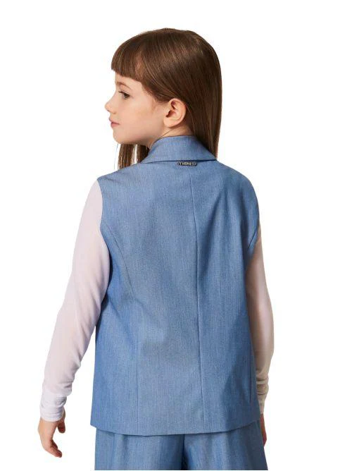 Gilet monopetto in fil-à-fil Twinset azzurro - Image 5