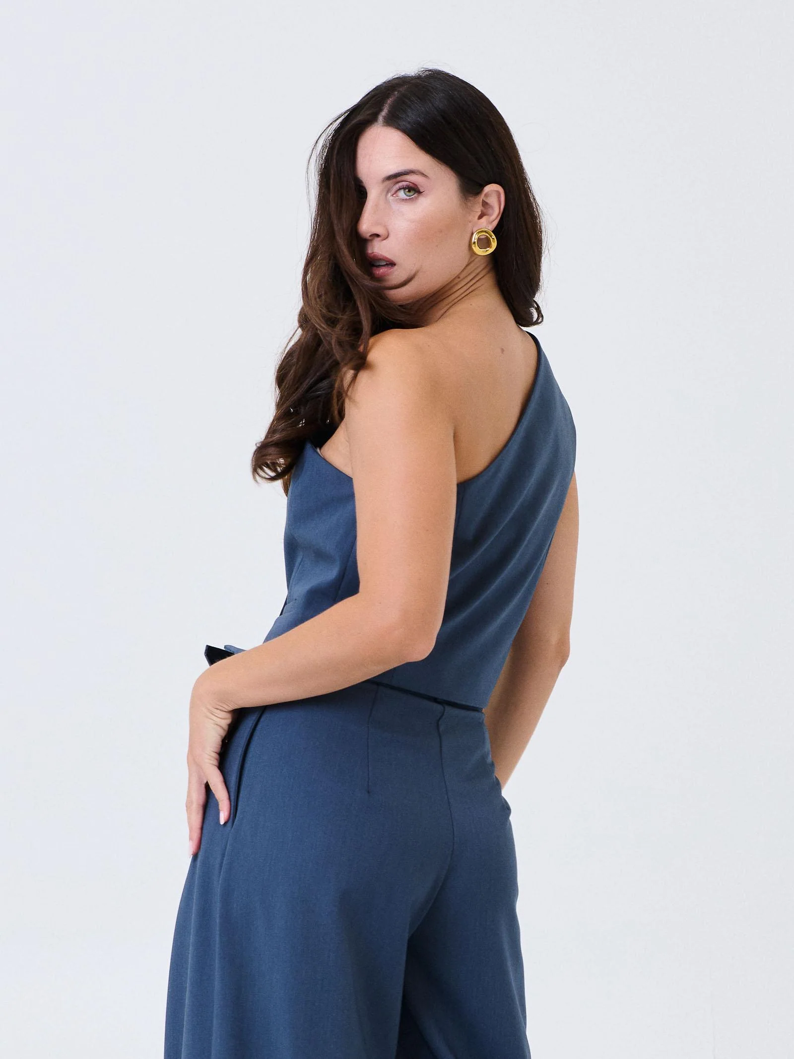 Gilet monospalla Imperial blu denim con bottoni - Image 3