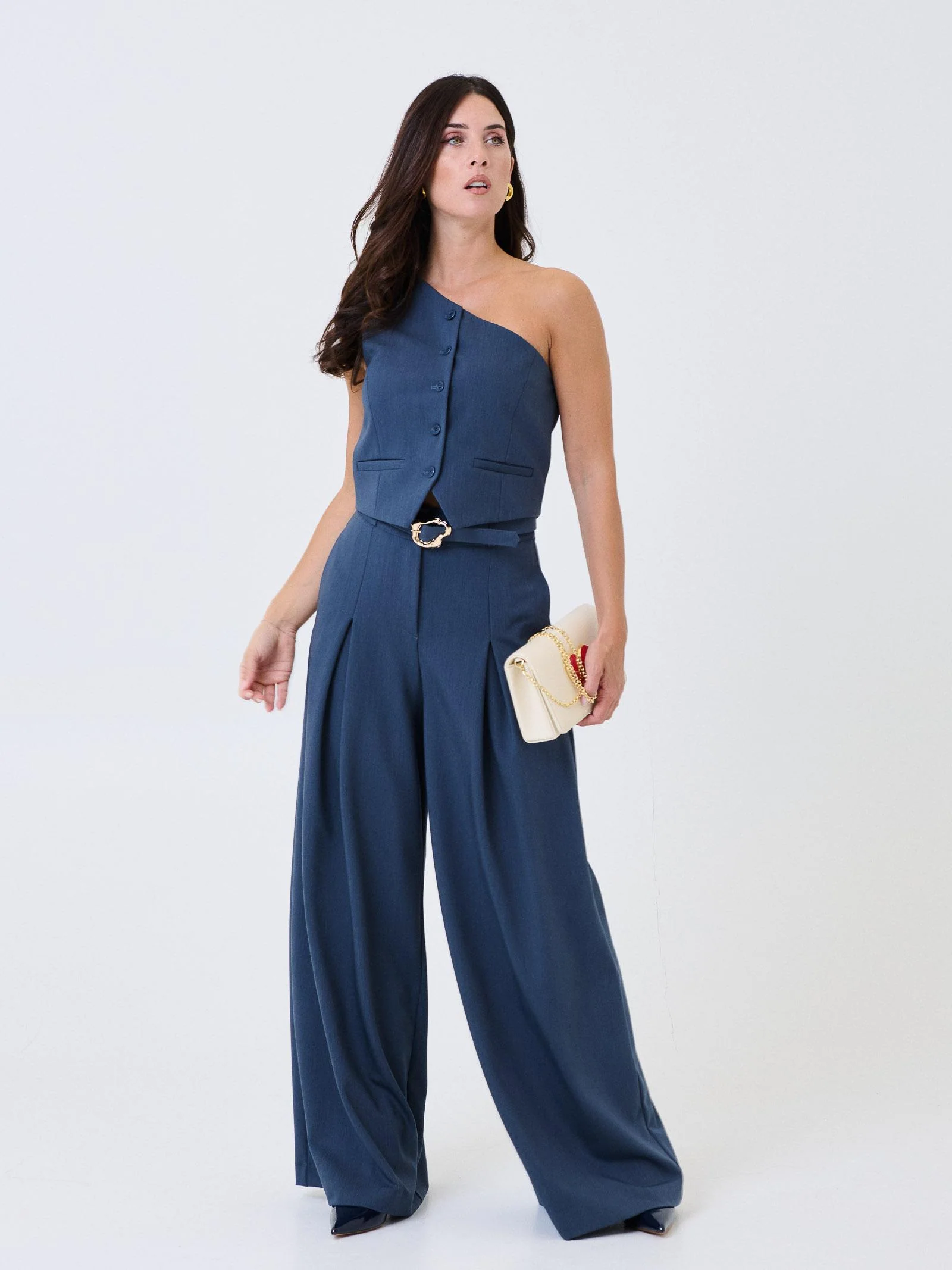 Gilet monospalla Imperial blu denim con bottoni - Image 4