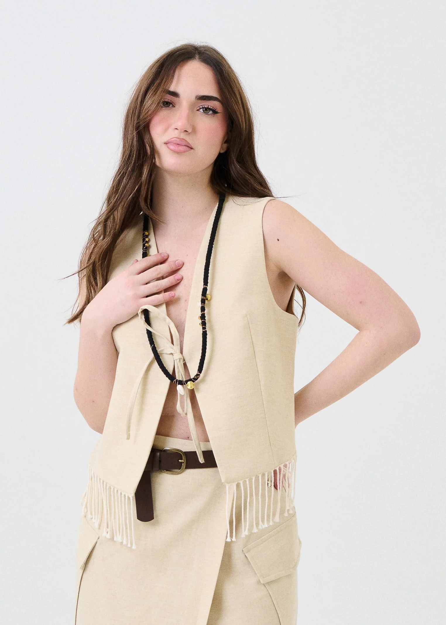 Gilet Souvenir panna con frange
