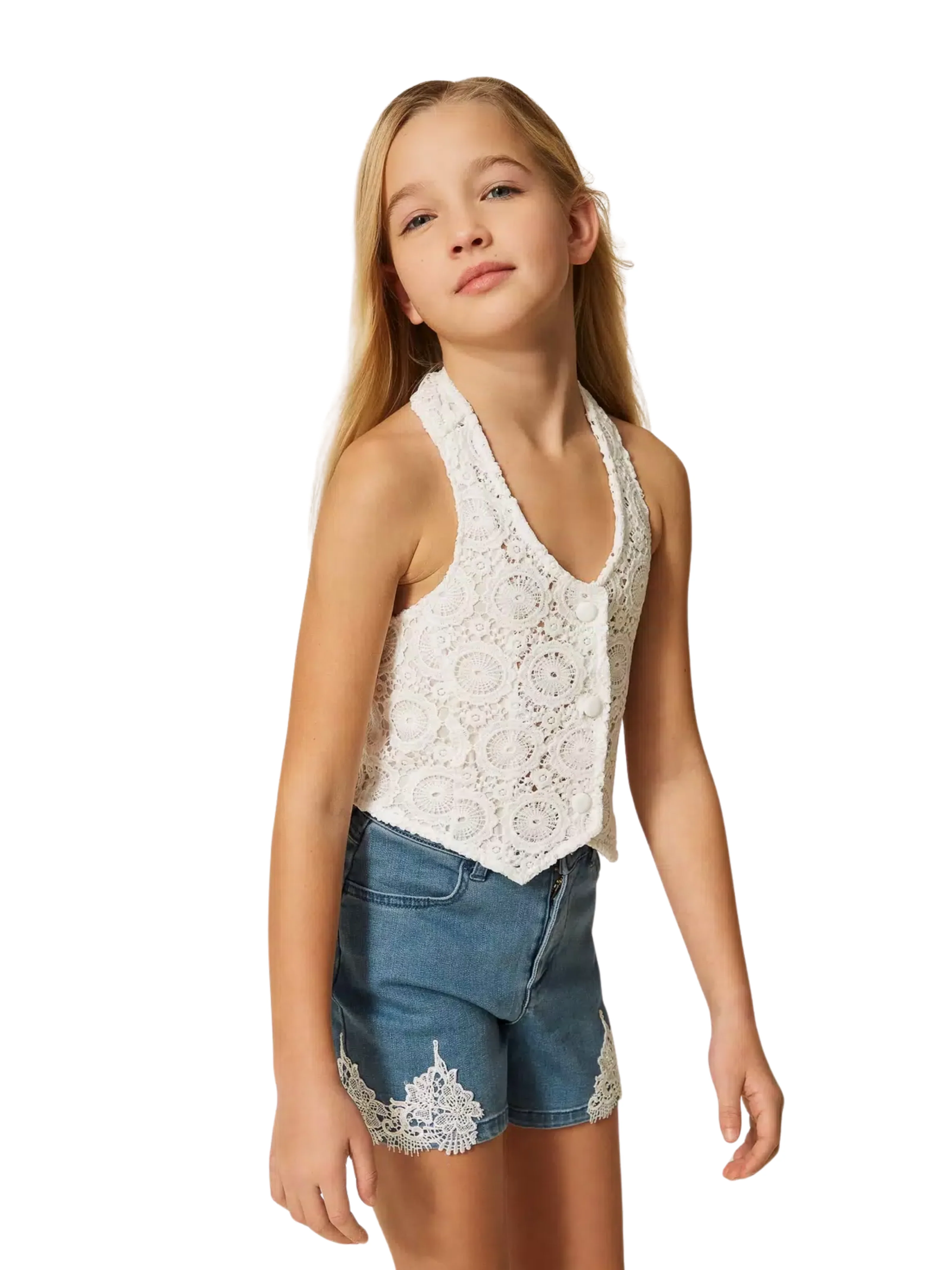 Gilet Twinset bianco in pizzo macramè - Image 4