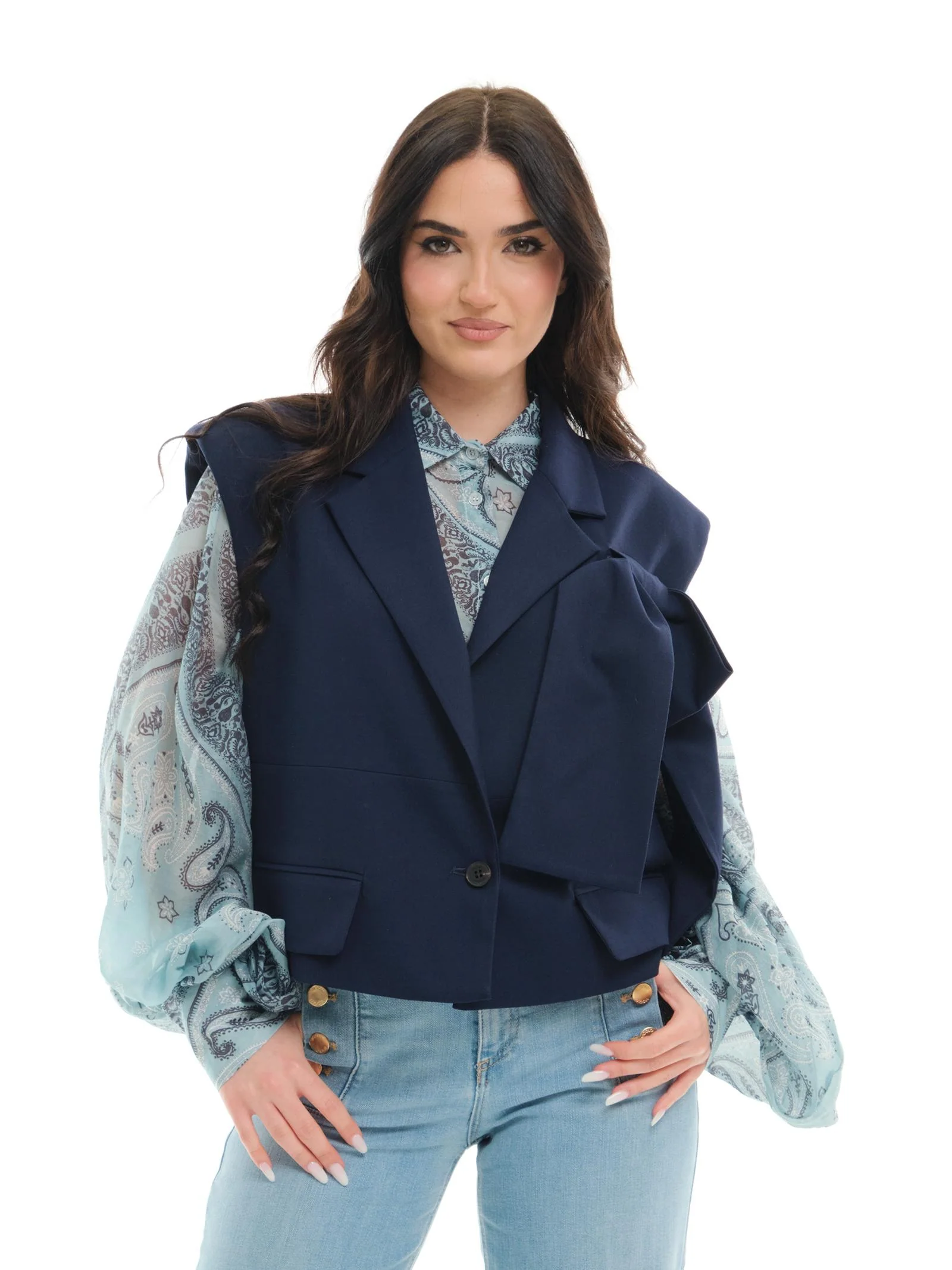 Gilet Vicolo blu con maxi fiocco