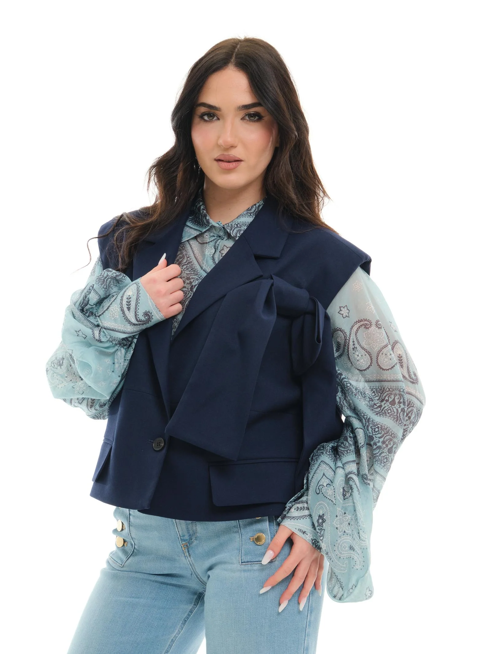 Gilet Vicolo blu con maxi fiocco - Image 2