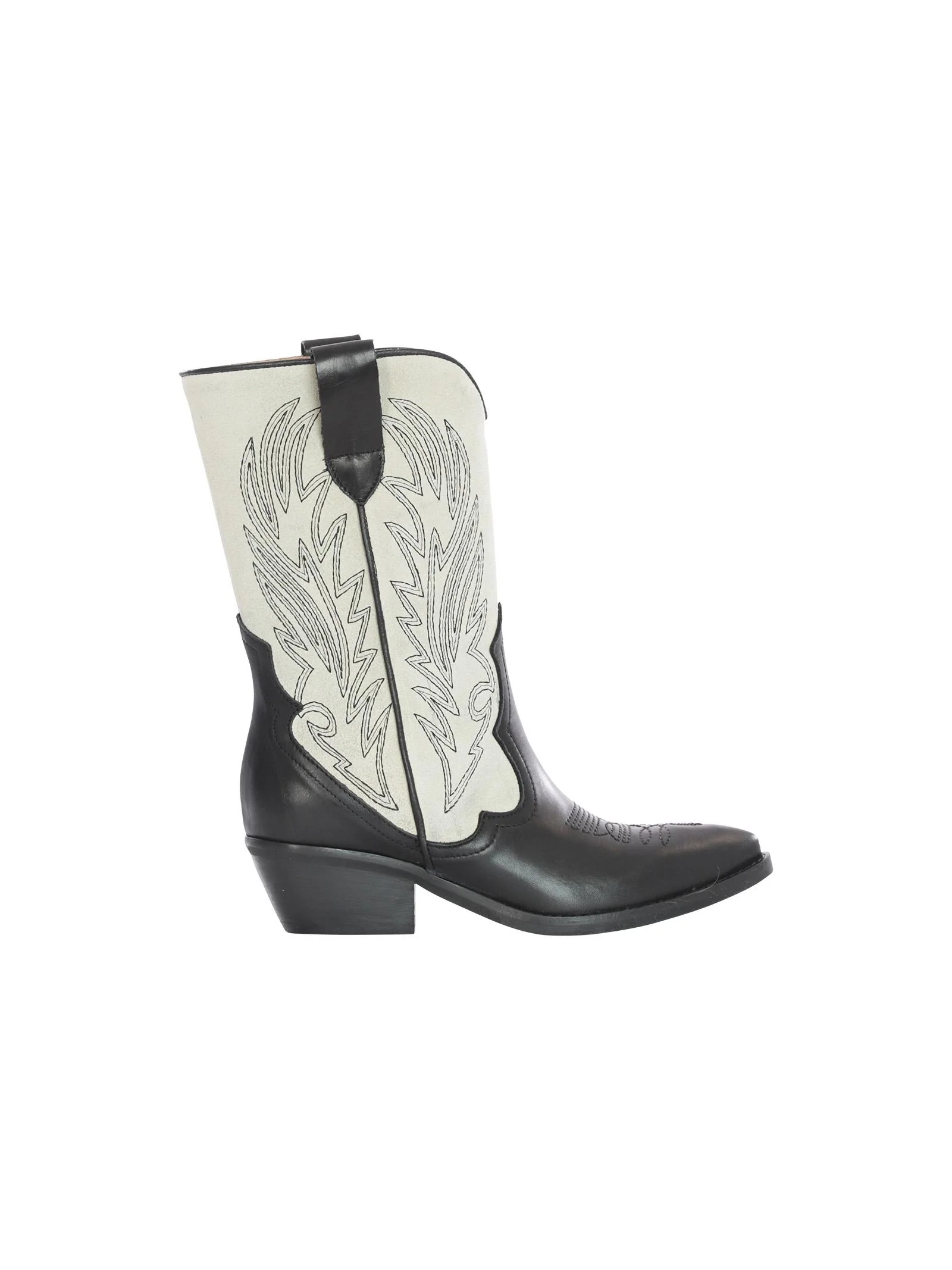 Camperos in pelle nera e camoscio off white decorato