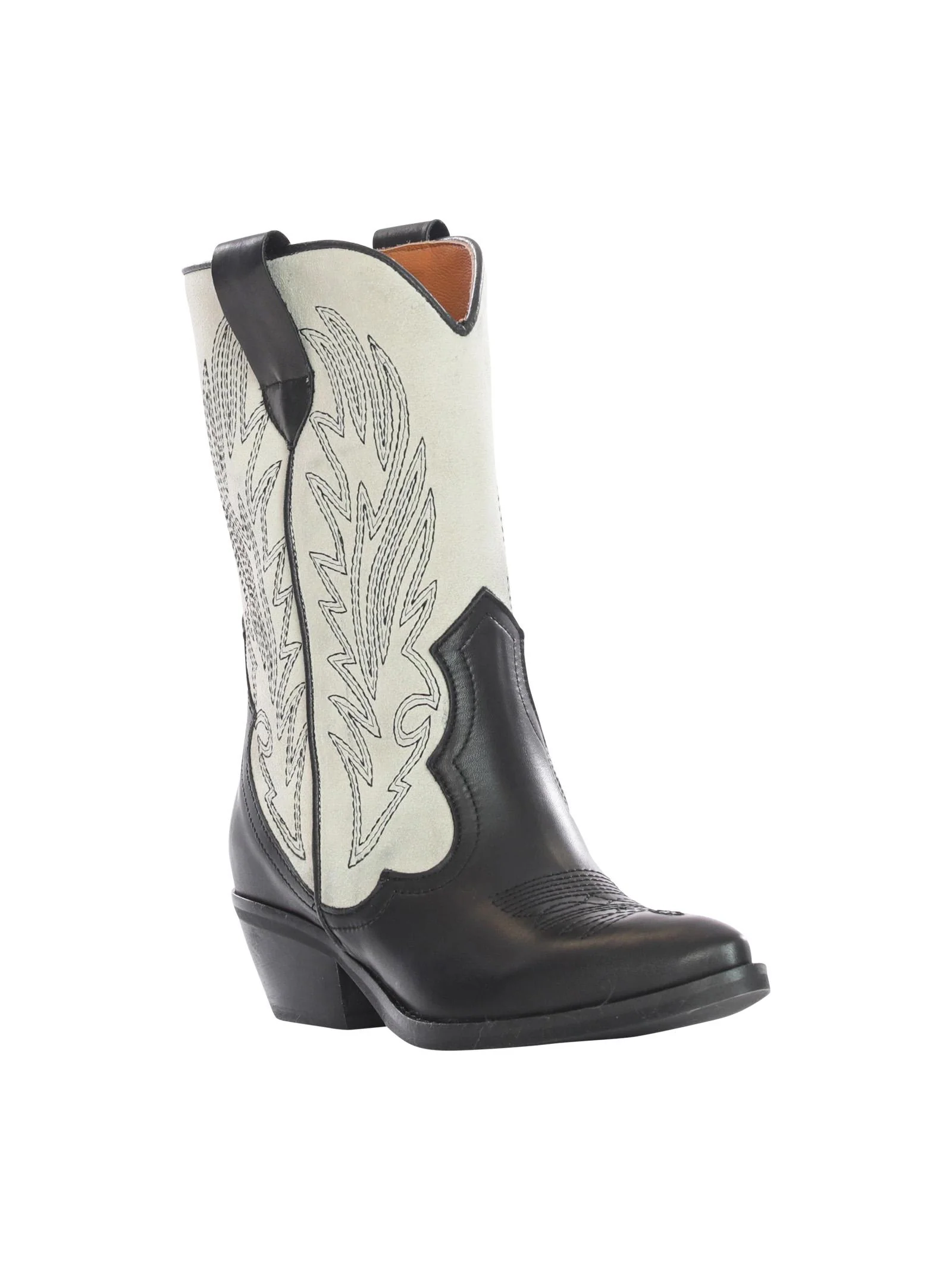 Camperos in pelle nera e camoscio off white decorato - Image 3
