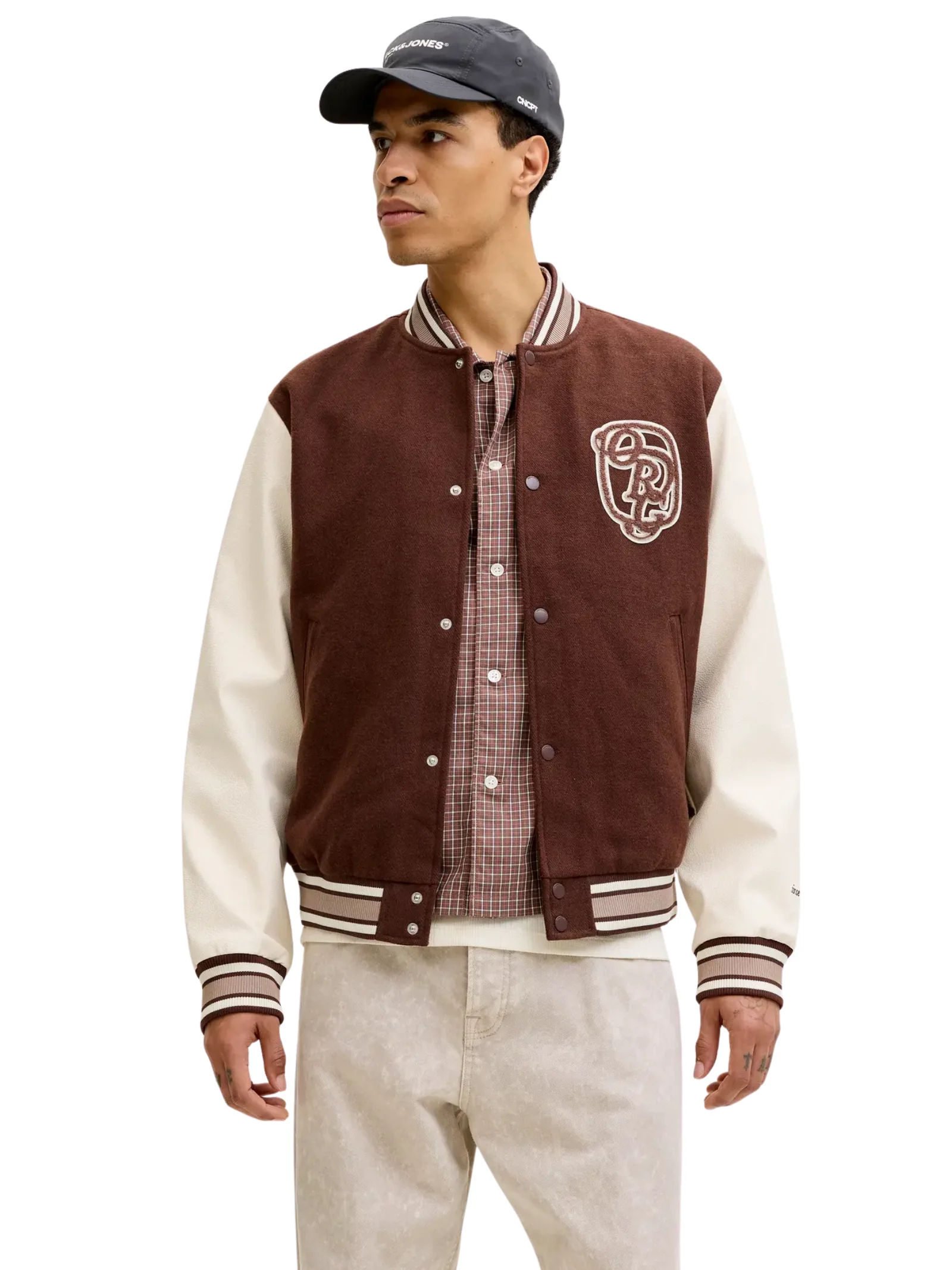 Giubbino college Jack & Jones marrone e panna