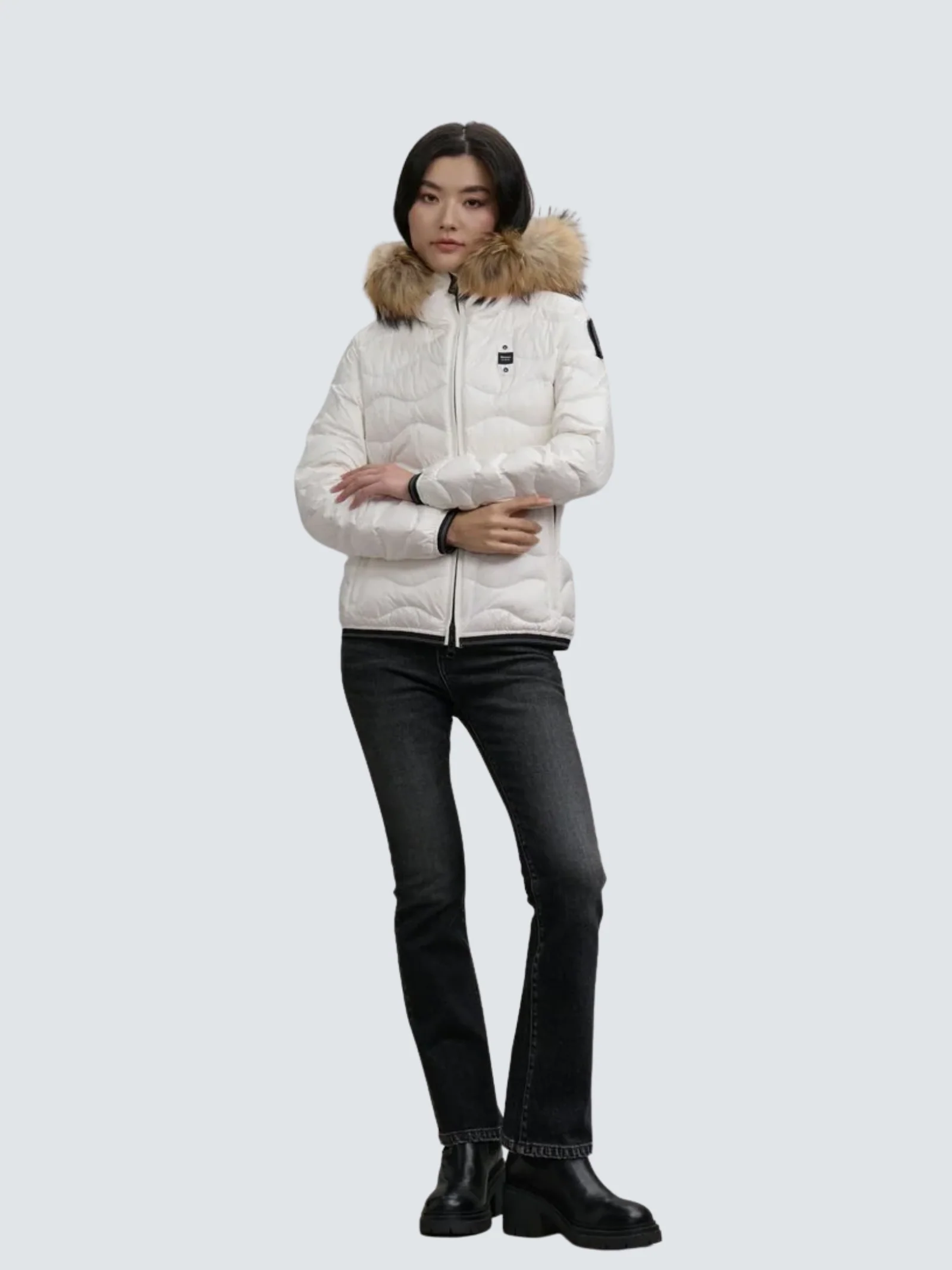 Giubbino con bordo in pelliccia "Aldie" Blauer bianco - Image 3