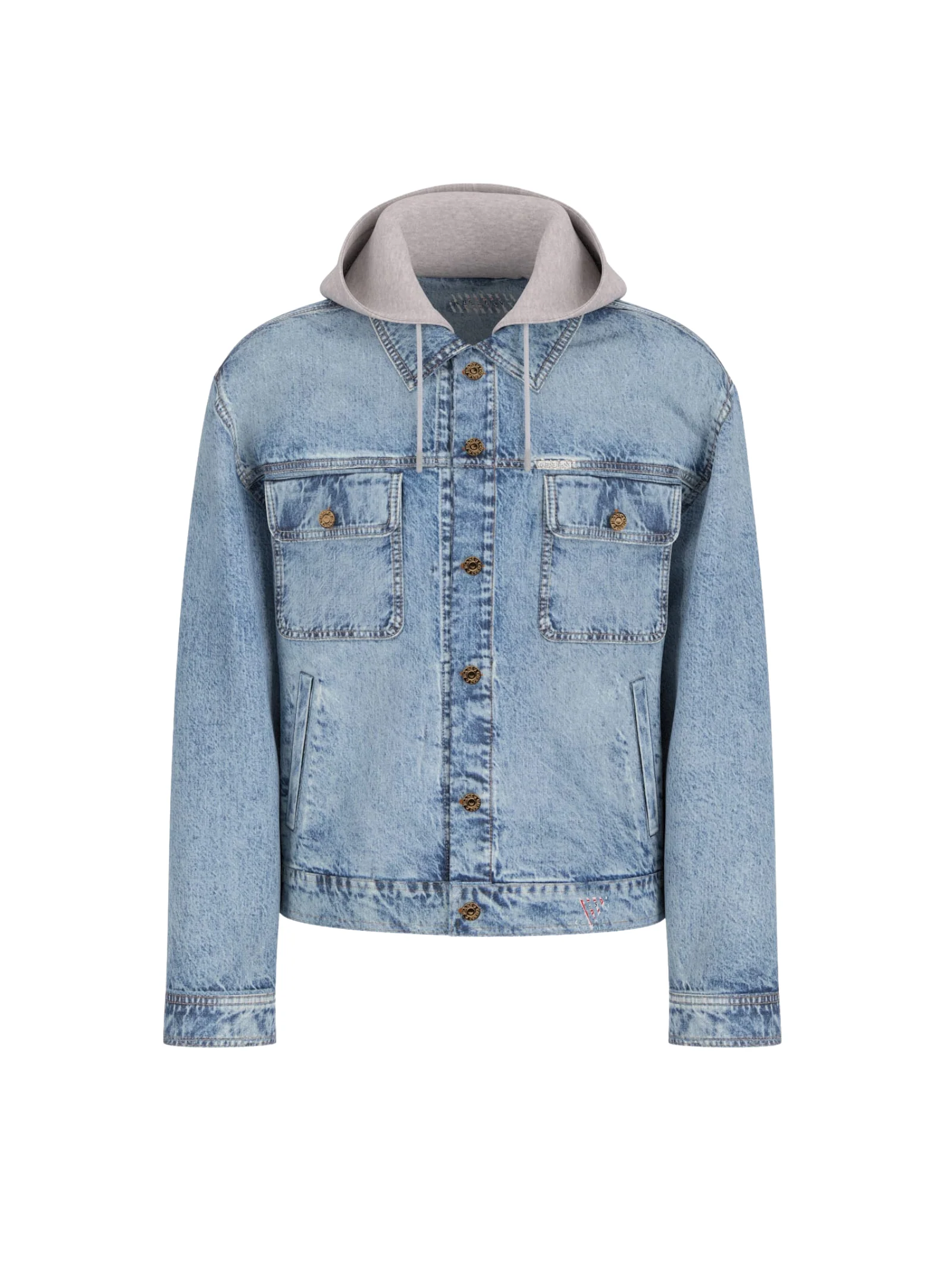 Giubbino di jeans Guess azzurro con cappuccio in cotone