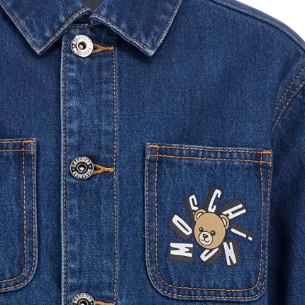 Giubbino di jeans Moschino blu con teddy iconico su taschino - Image 3