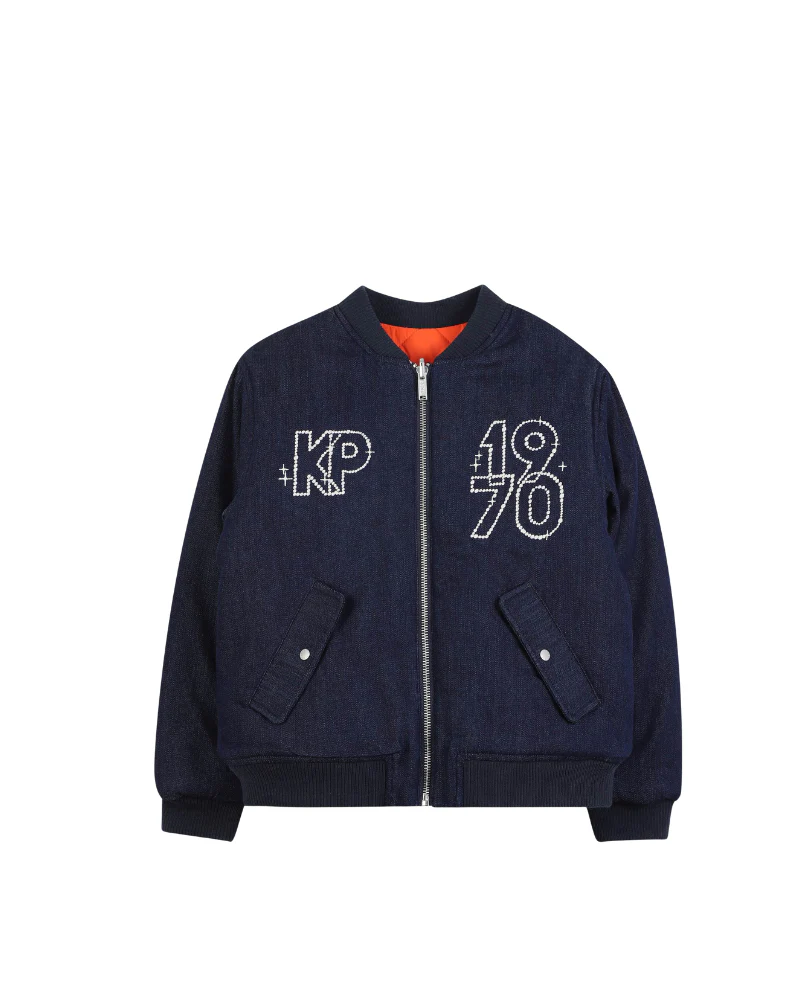 Giubbino double face Kenzo blu e arancione con stampa logo