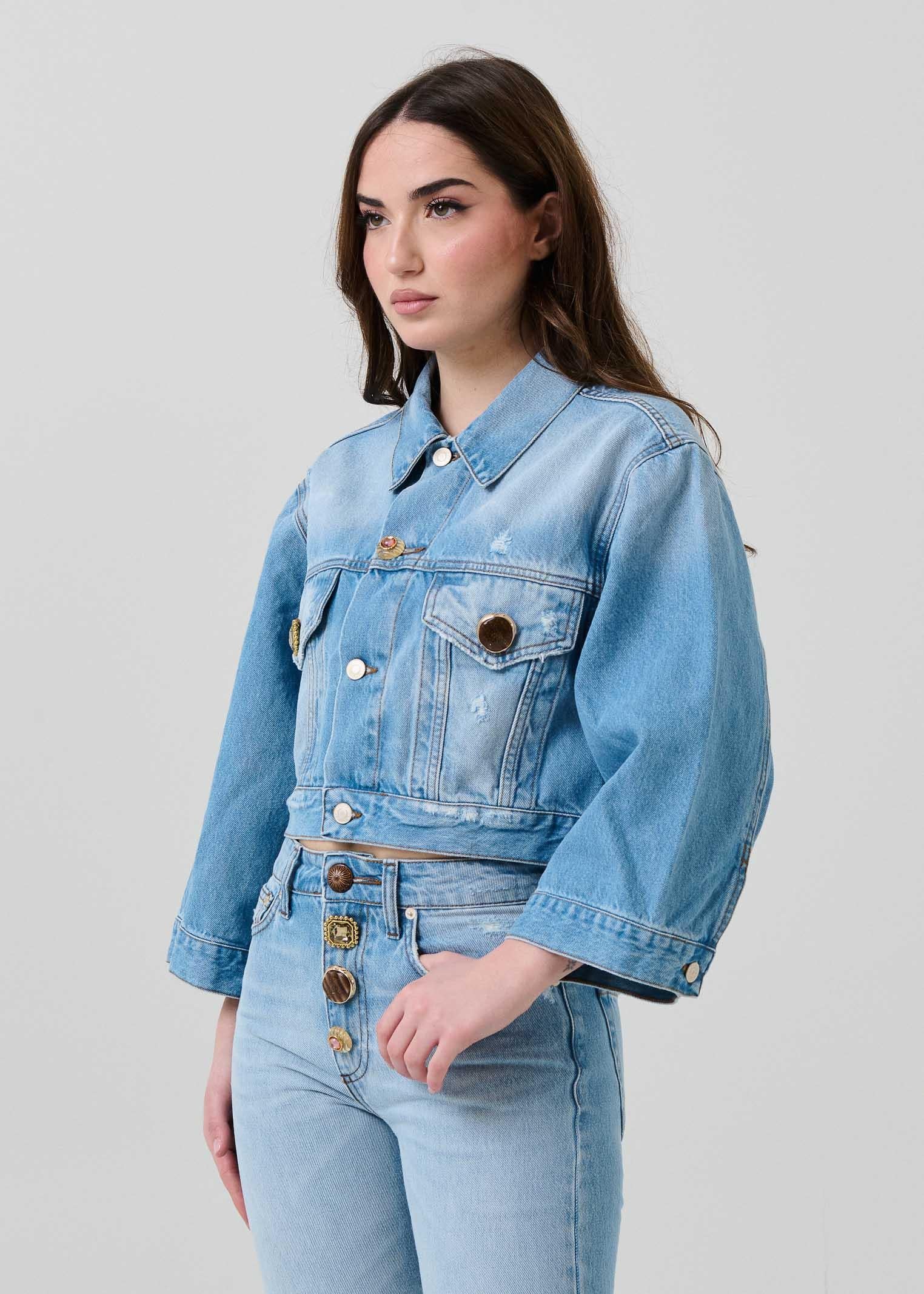 Giubbino in denim Vicolo blu con bottoni gioiello - Image 2