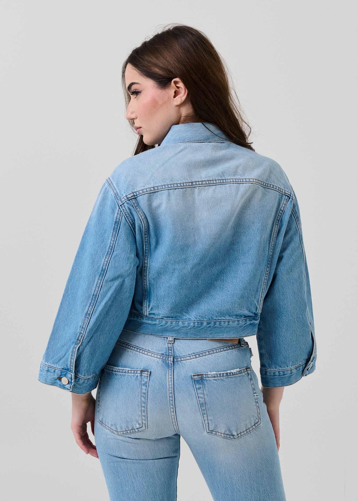 Giubbino in denim Vicolo blu con bottoni gioiello - Image 3