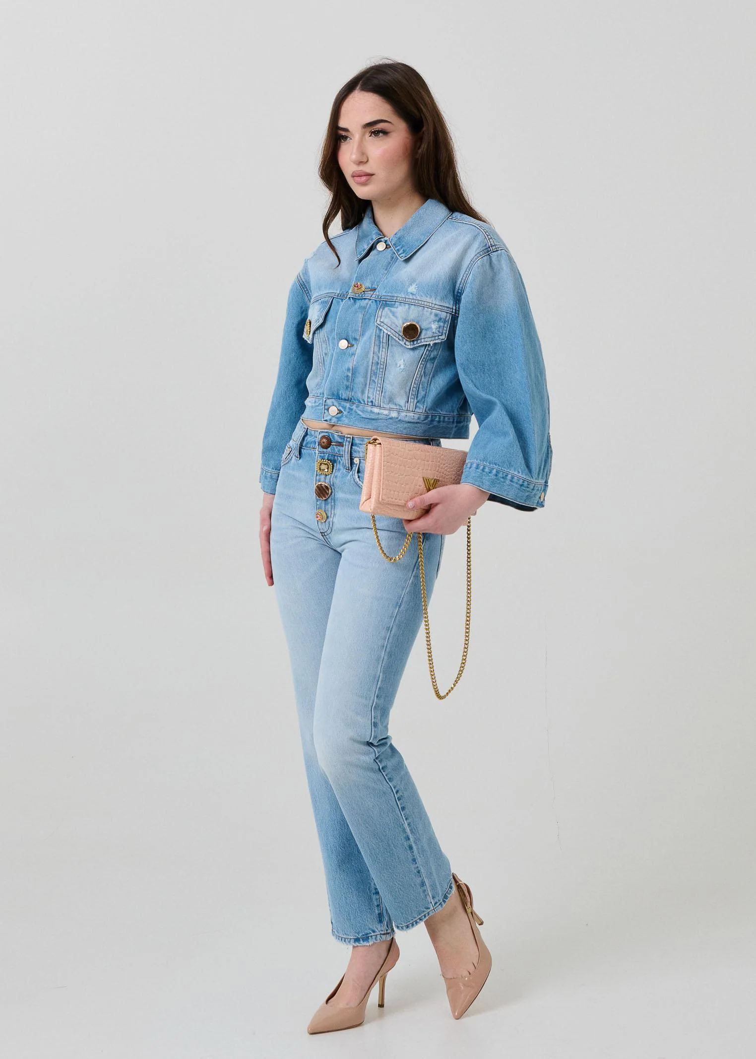 Giubbino in denim Vicolo blu con bottoni gioiello - Image 4