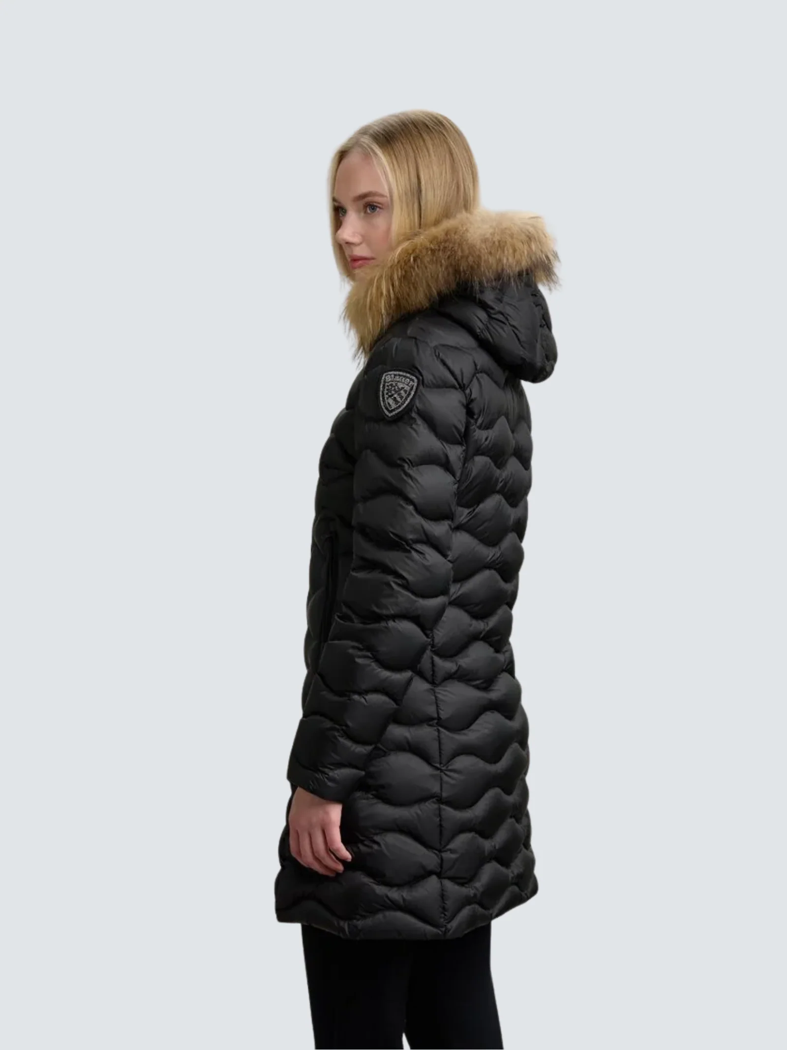 Giubbino lungo a onde con pelliccia "Lynel" Blauer nero - Image 2