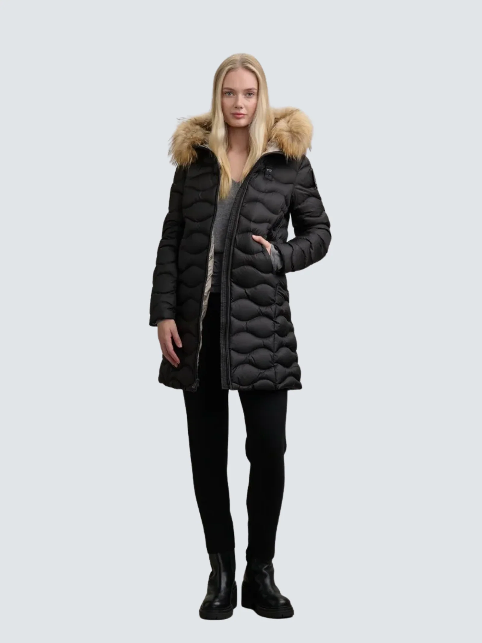 Giubbino lungo a onde con pelliccia "Lynel" Blauer nero - Image 3