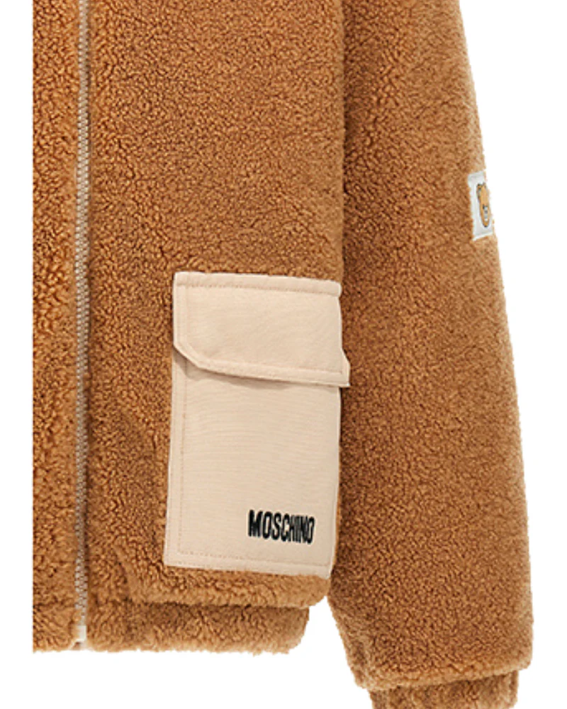 Giubbino teddy Moschino cammello con tasche a contrasto - Image 2