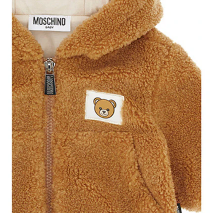 Giubbino teddy Moschino marrone con patch orsetto sul petto - Image 2