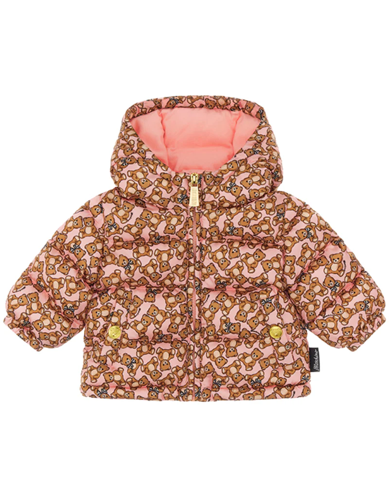 Giubbino trapuntato Moschino rosa con teddy all over
