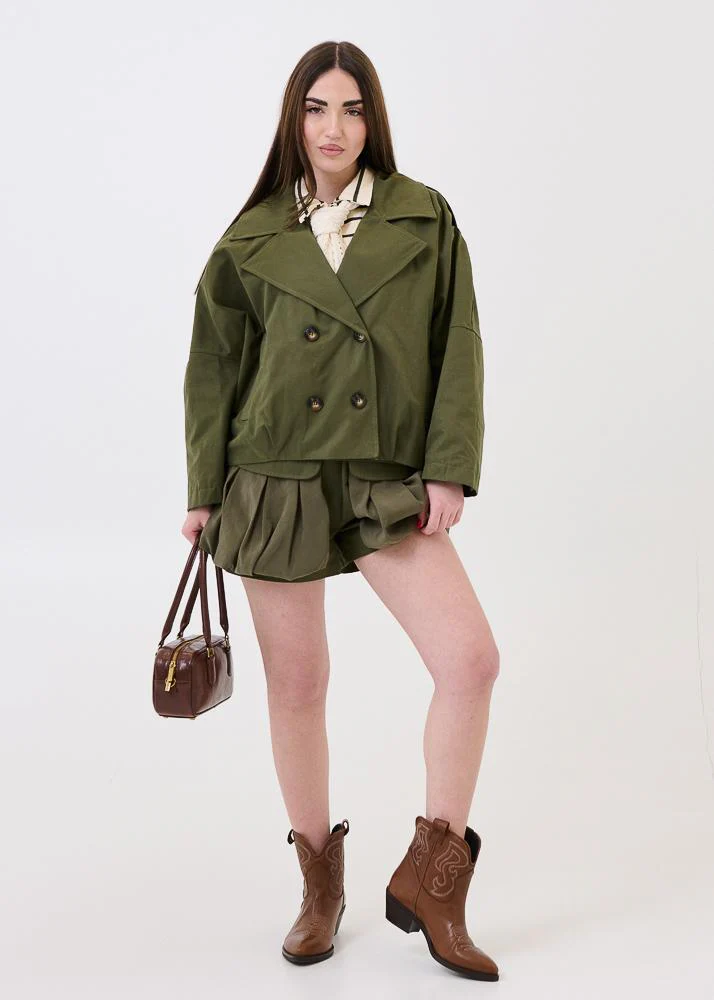 Giubbino trench corto Haveone verde militare - Image 4