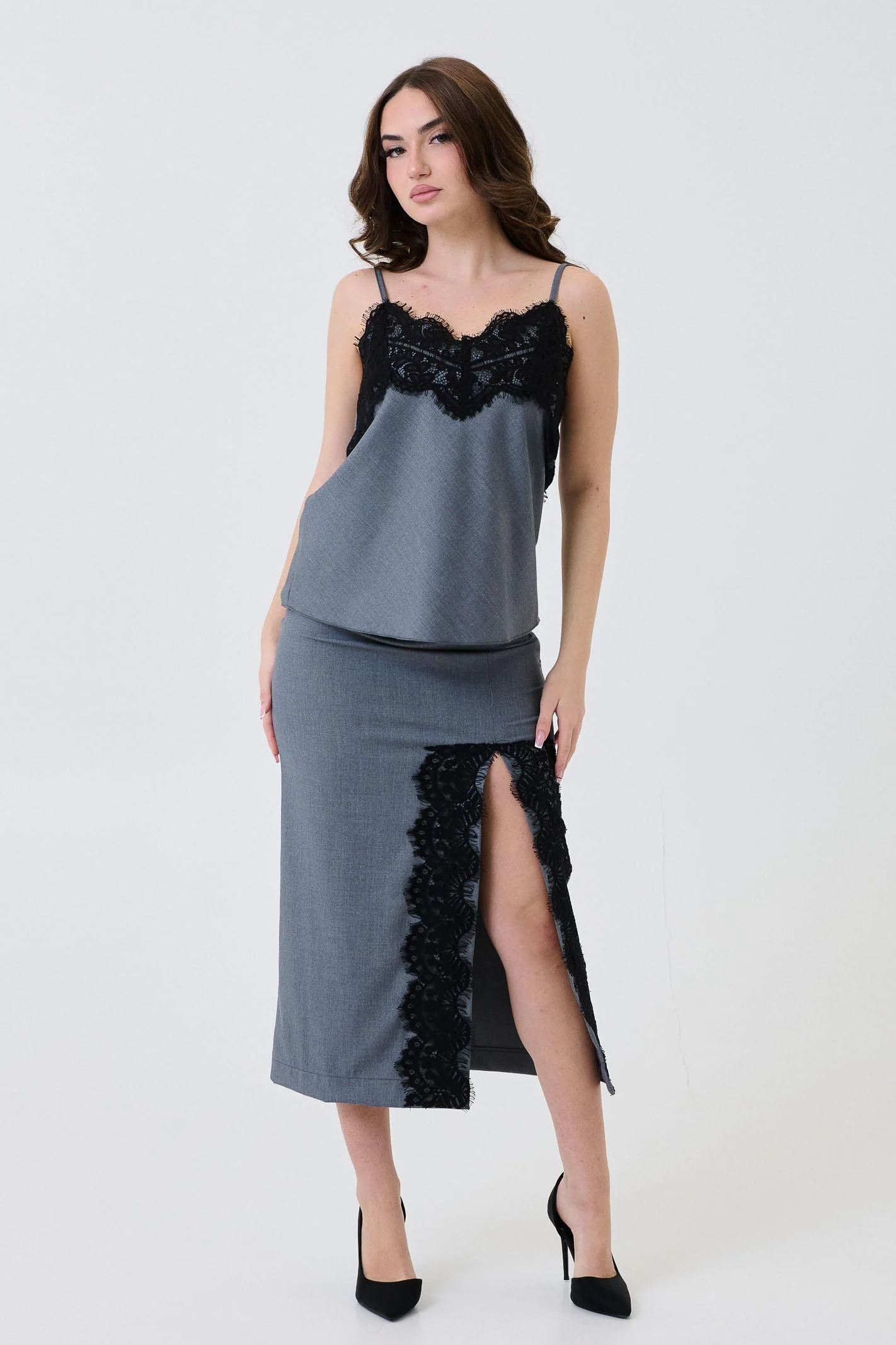 Gonna Armoire grigia con inserti in pizzo - Image 4