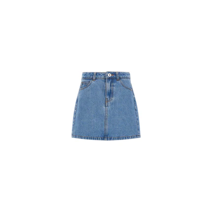 Gonna in denim Moschino blu con patch orsetto sul retro