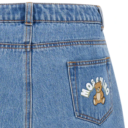 Gonna in denim Moschino blu con patch orsetto sul retro - Image 3