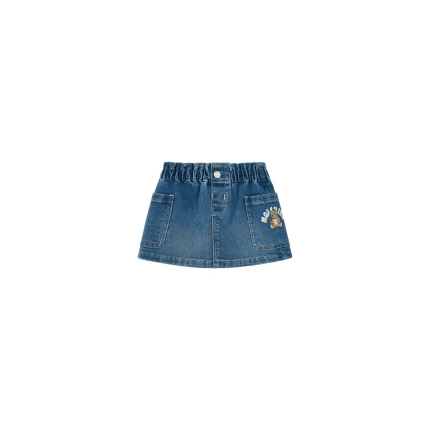 Gonna in denim Moschino blu con tasca cargo e stampa teddy