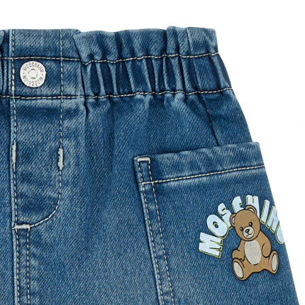 Gonna in denim Moschino blu con tasca cargo e stampa teddy - Image 2